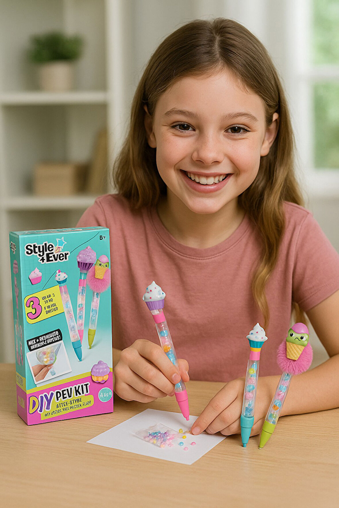 Kawaii Yeşil Style 4 Ever Yummy DIY Kalem Yapım Seti Çocuklar İçin 3 Lü Tatlı Tasarım Kit 20cm