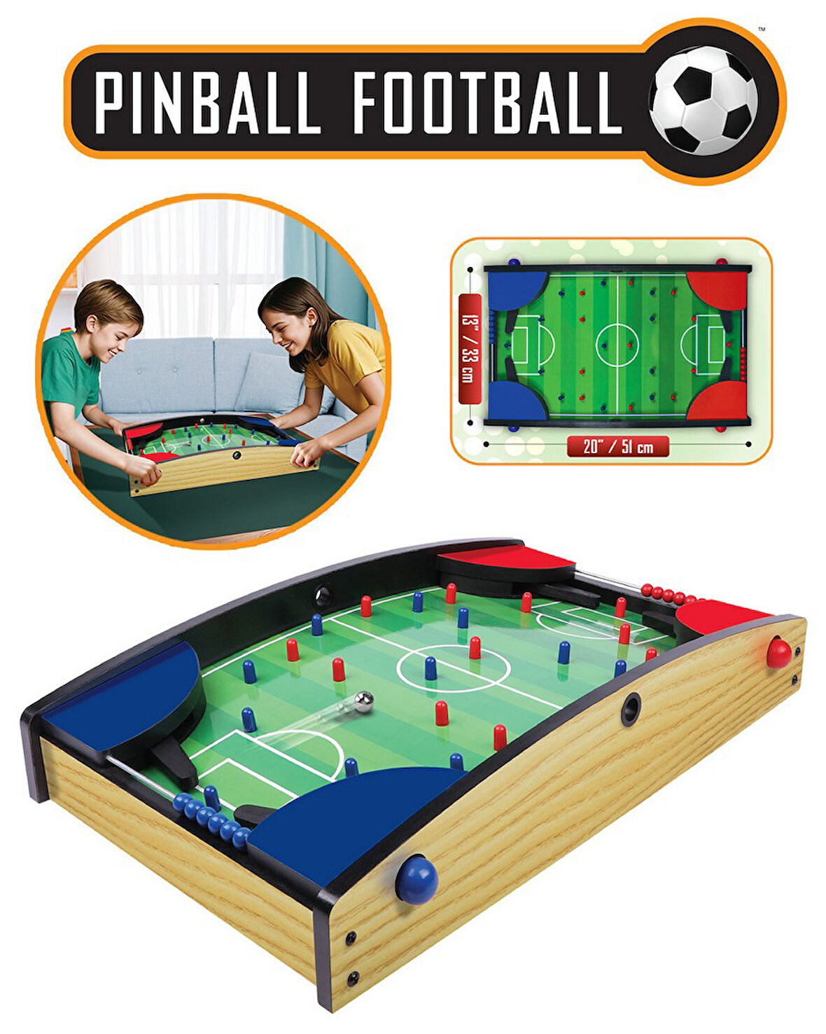 Masaüstü Futbol Pinball Oyunu – 2 Kişilik Refleks ve Strateji Oyunu (50 cm)