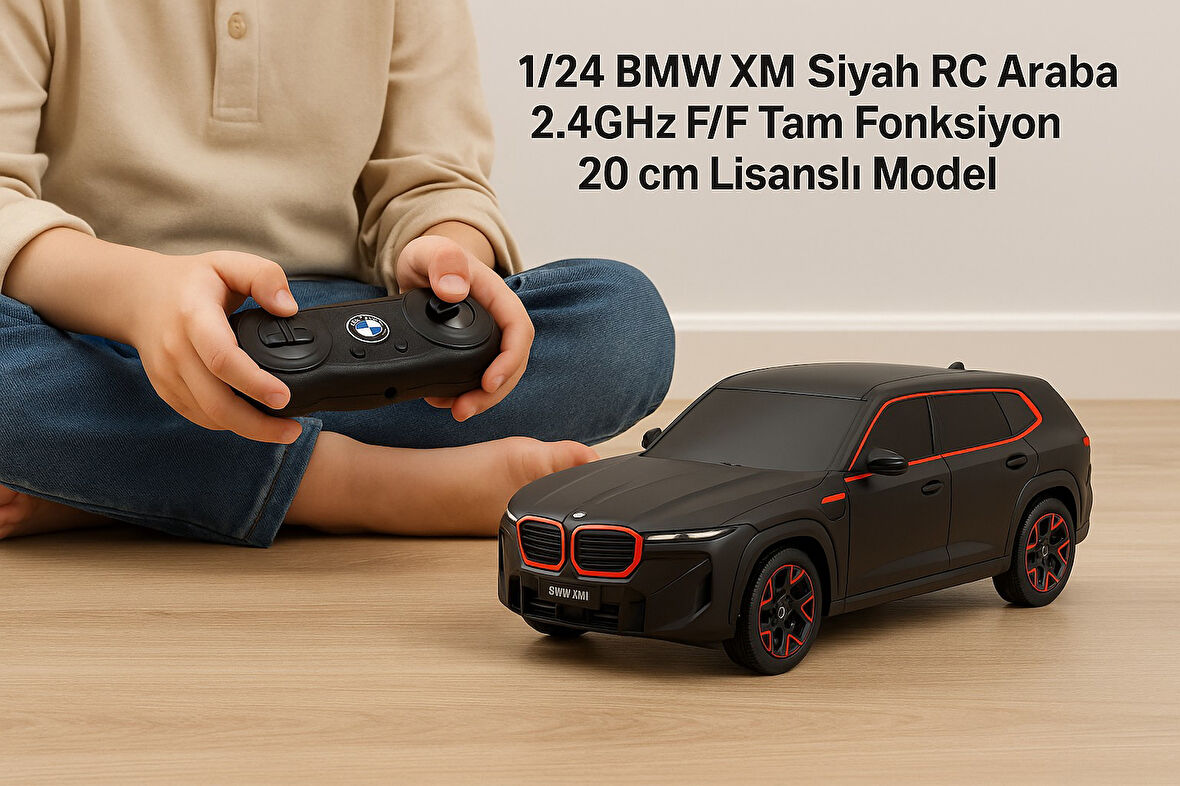 1/24 BMW XM Siyah RC Araba 2.4GHz F/F Tam Fonksiyon 20 cm Lisanslı Model