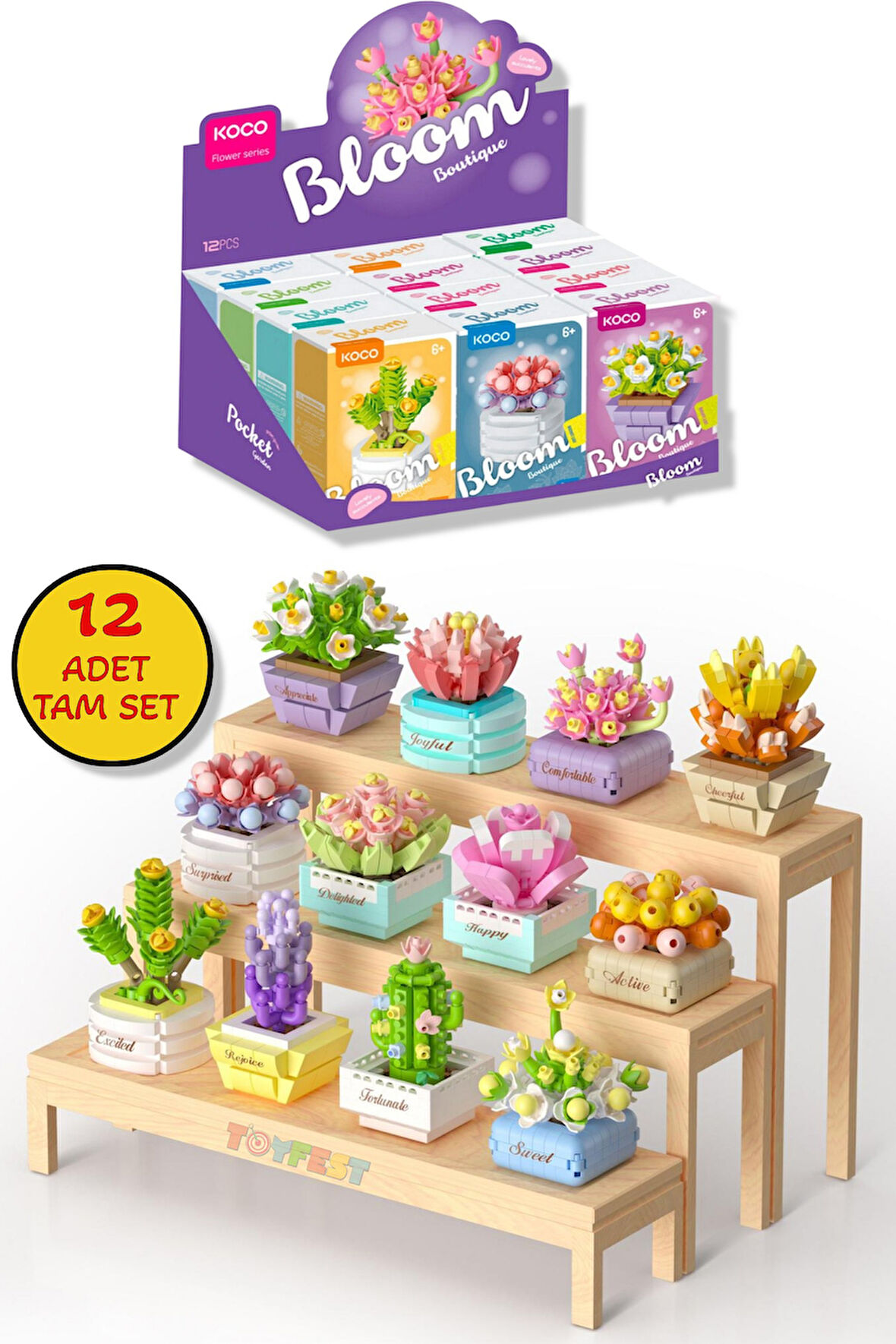 KOCO Saksı Çiçekleri Sukulent Serisi 3D Puzzle Koleksiyon Tam Set - 12 ADET