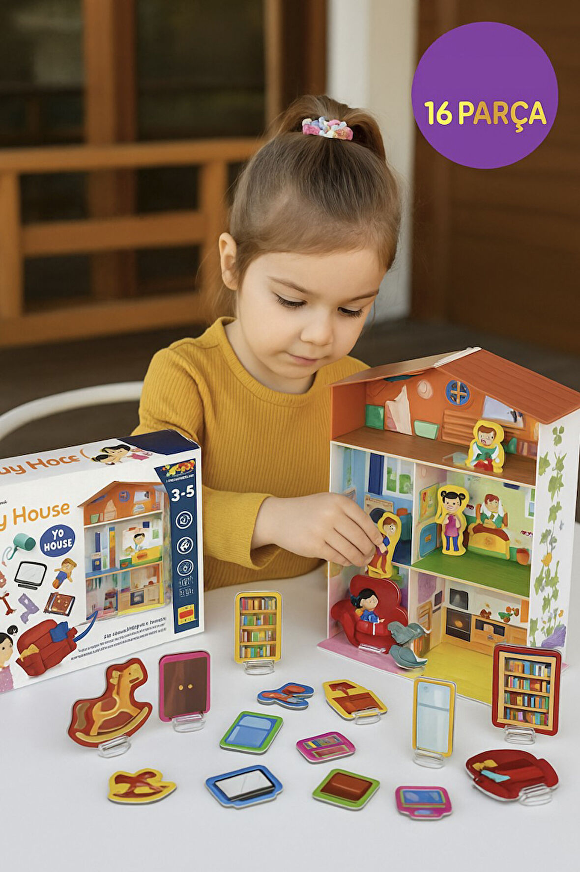 Montessori 3D Oyun Evi - 16 Parça Eşya Yerleştirme ve Öğretici Ev Seti 3-6 Yaş