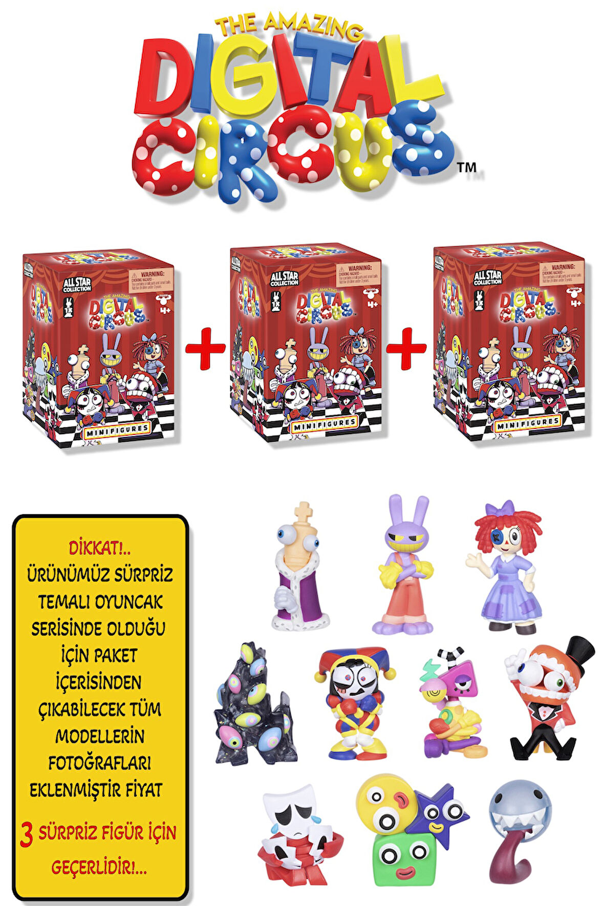 3 ADET Amazing Digital Circus All Star Mini Figür 5 CM 3 Kutu içinde 3 Adet Sürpriz Karakter Geliyor