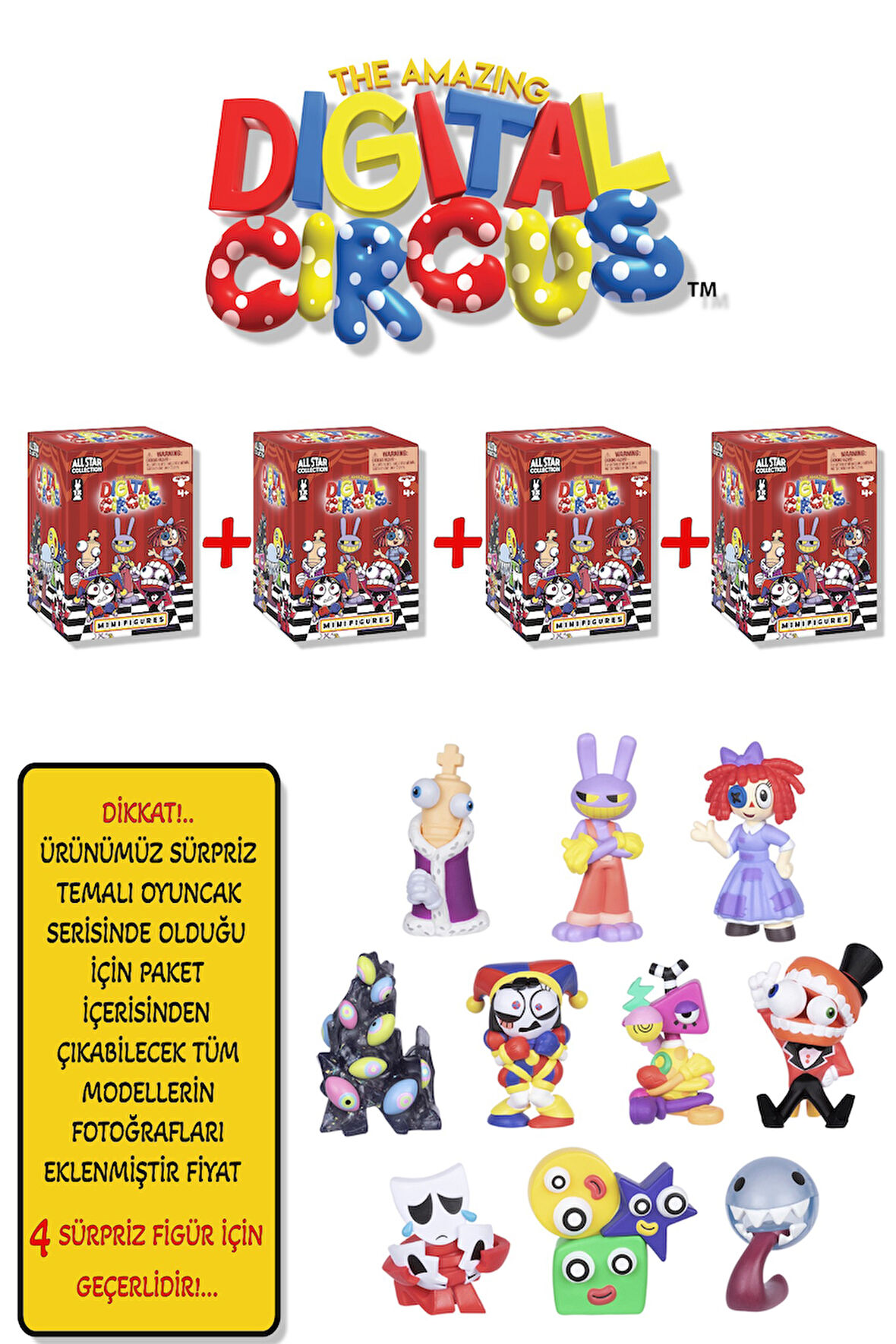 4 ADET Amazing Digital Circus All Star Mini Figür 5 CM 4 Kutu içinde 4 Adet Sürpriz Karakter Geliyor