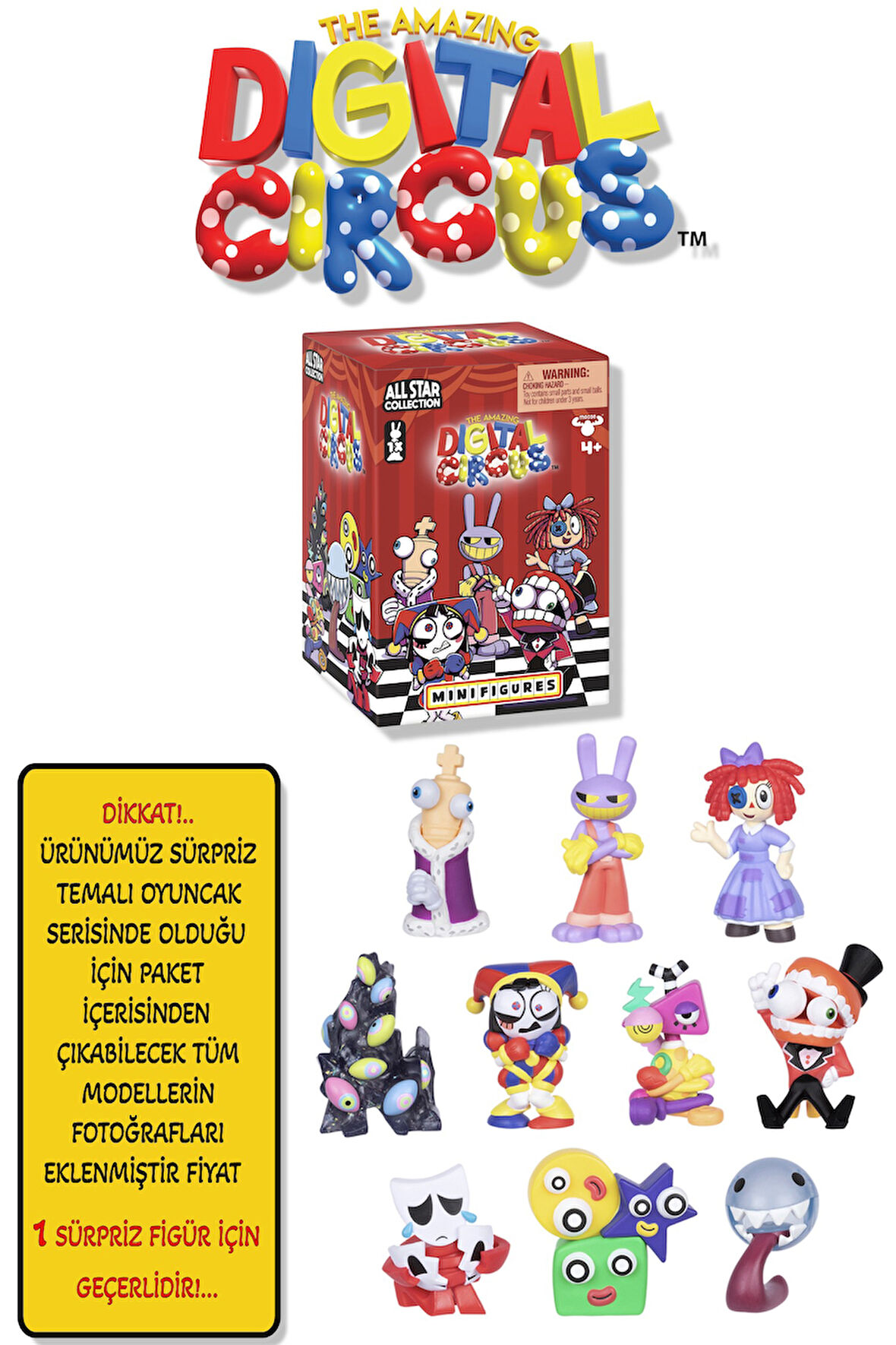 1 ADET Amazing Digital Circus All Star Mini Figür 5 CM 1 Kutu içinde 1 Adet Sürpriz Karakter Geliyor