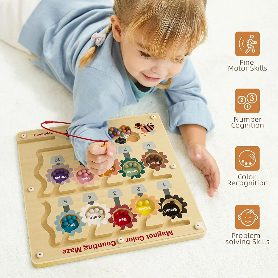 Manyetik Ahşap Renk ve Sayı Öğretici Meşgul Arı Labirent Montessori Oyunu