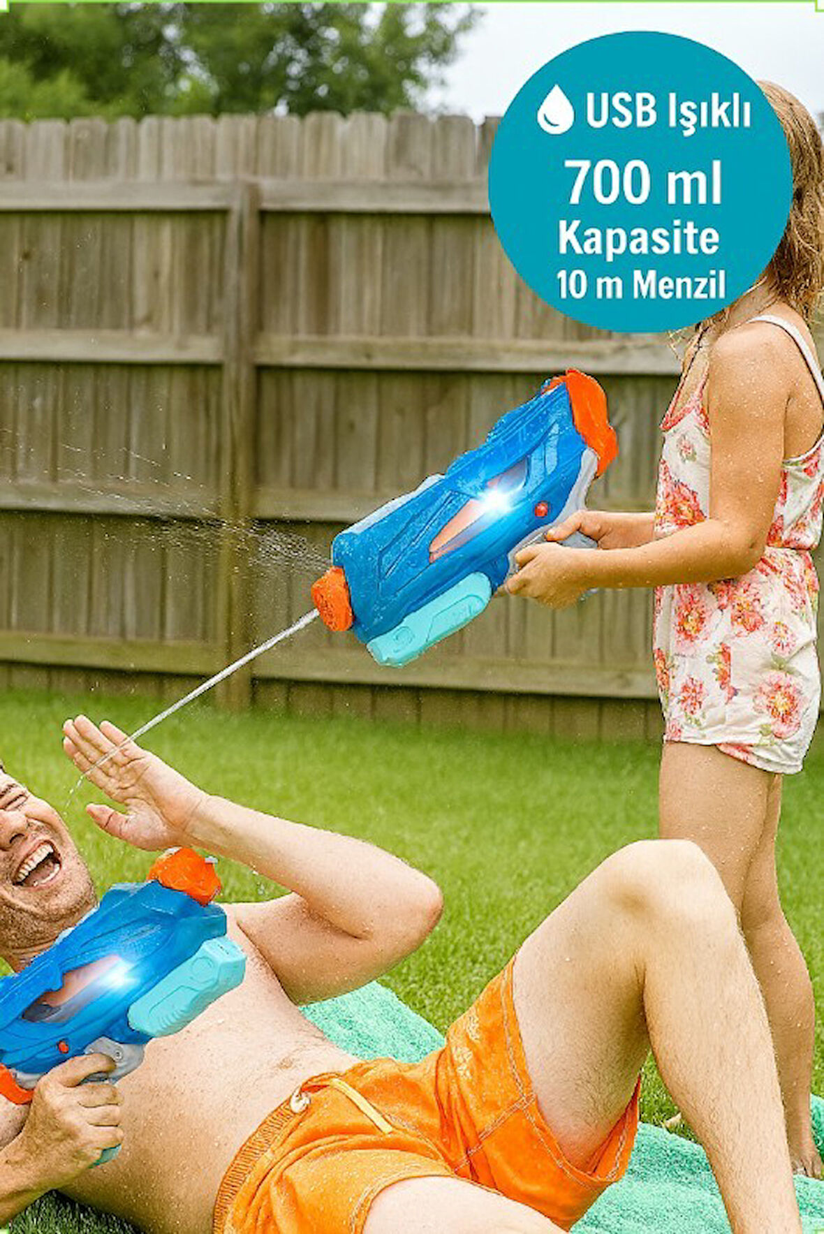 5 Nozullu Işıklı Su Tabancası – 700 ml Dev Su Haznesi ile Sınırsız Eğlence!