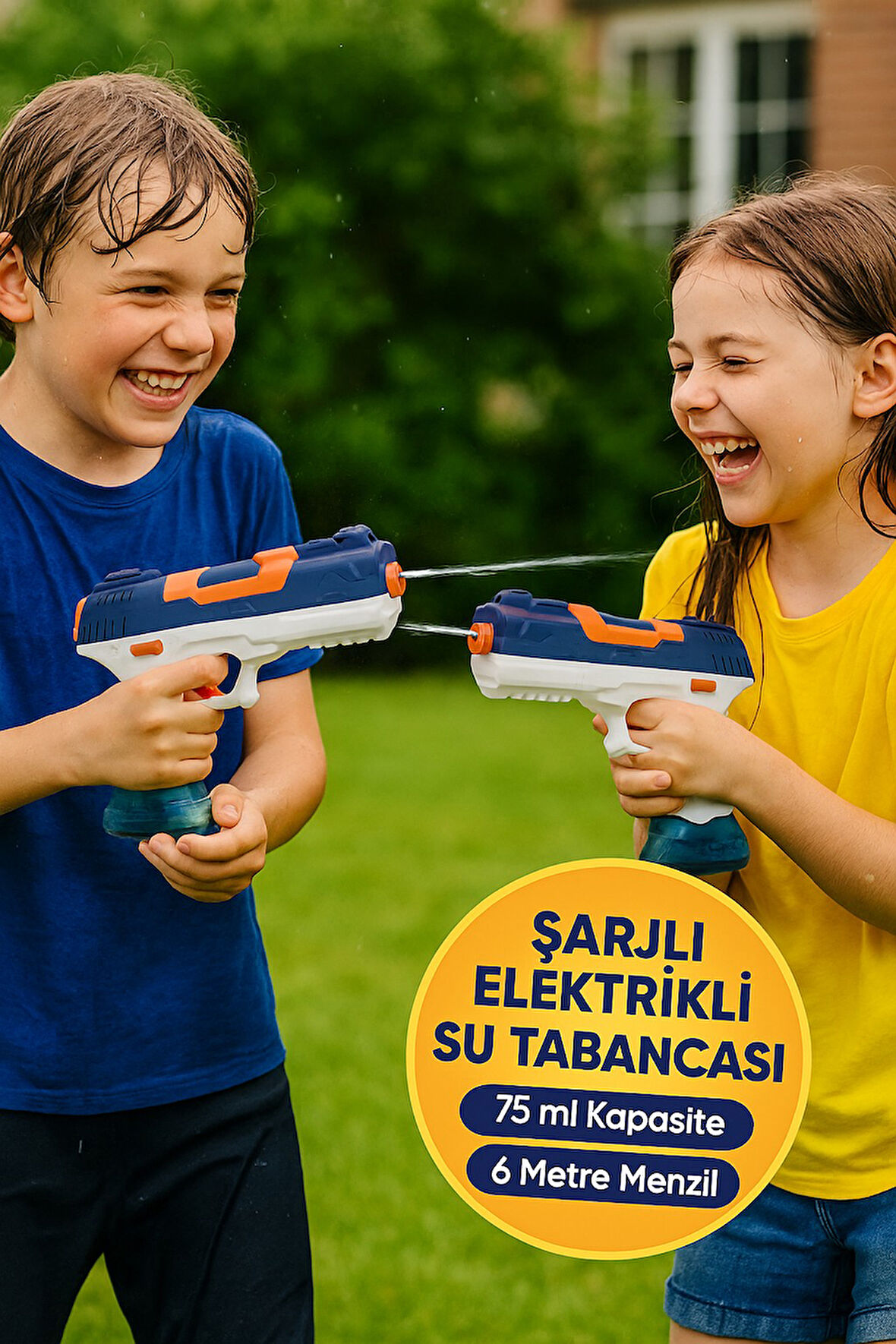 Tek Tuşla Güçlü Atış!  USB Şarjlı Su Tabancası - 23 cm - 6 m Atış Menzili