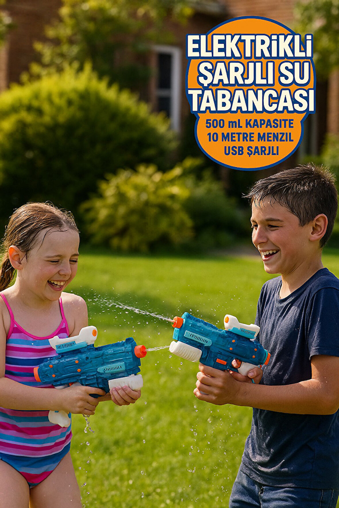 500 ML Şarjlı Elektrikli Su Tabancası – Uzun Menzil & USB Şarjlı & Vidalama Gerektirmez