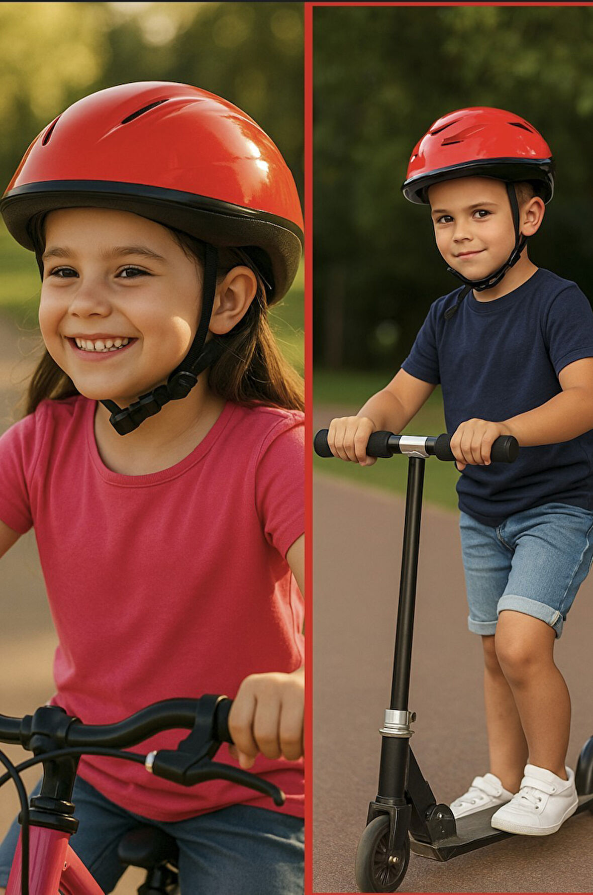 Bisiklet Paten Scooter Kullanımız için Kırmızı Kask
