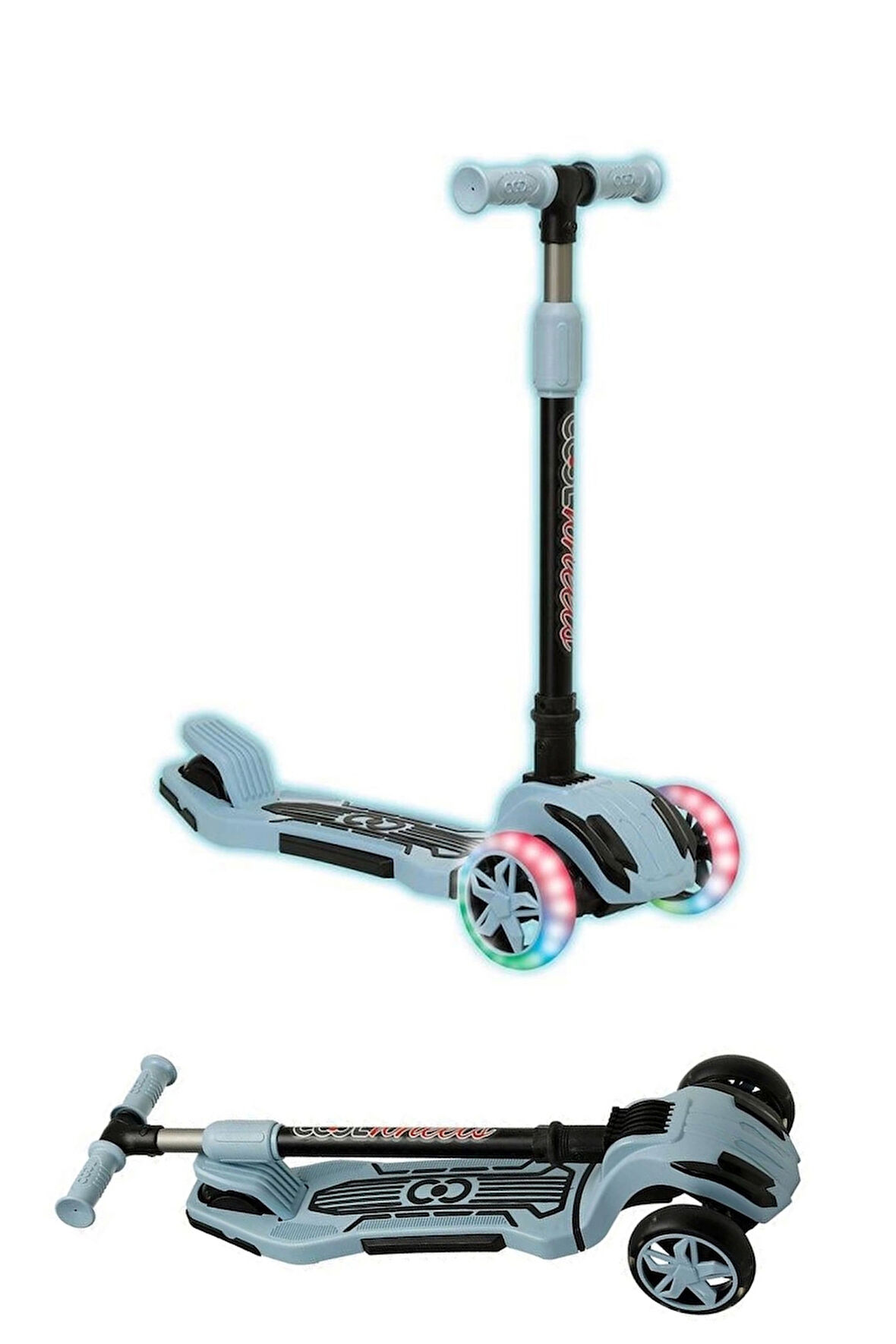 Katlanabilen 3 Tekerlekli Işıklı Mavi Renk Scooter