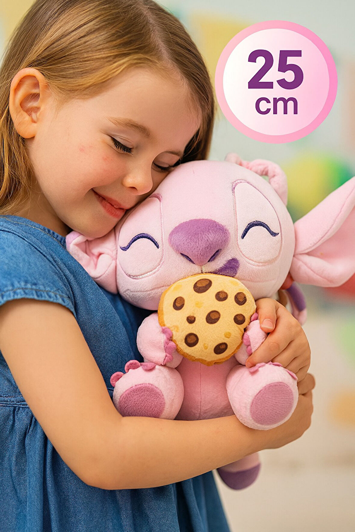 Disney Stitch Yumuşak Kurabiye Yiyen Angel Lisanslı Peluş 25 cm