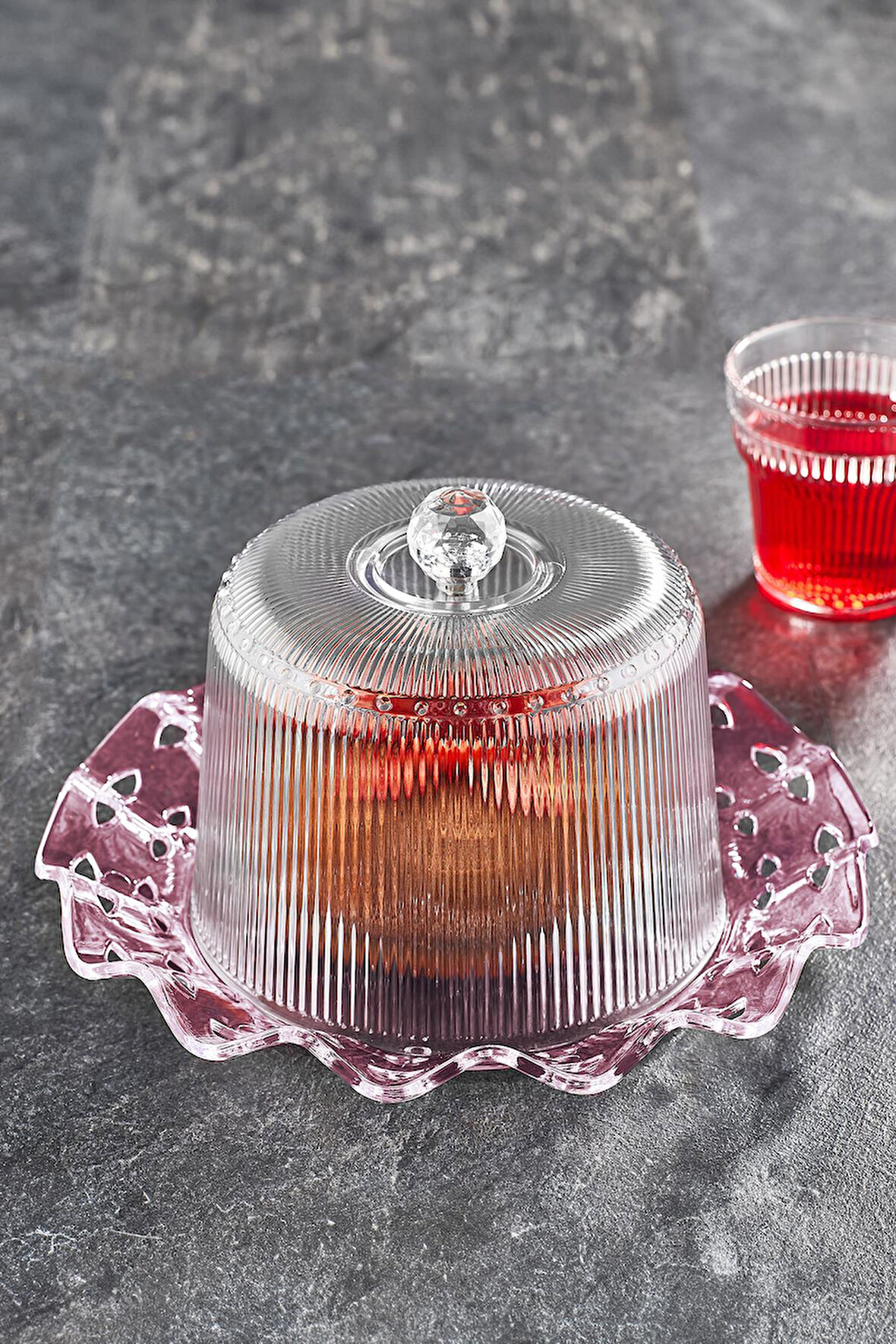 Akrilik Barok Mürdüm Renk Kek Fanus & Kek Saklama Kabı & Şık Sunum Organizeri 26 Cm