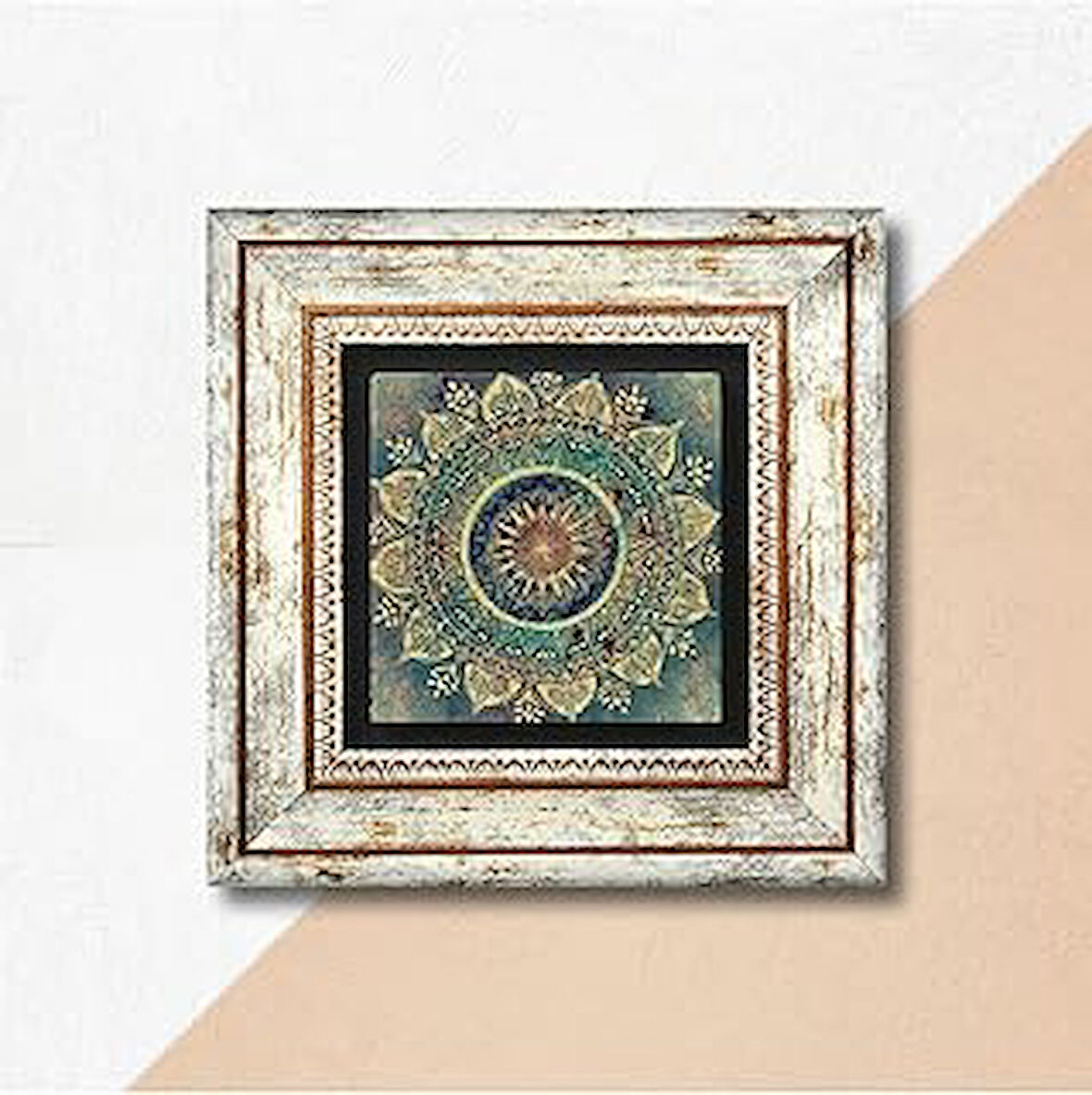 Pinecone Mandala Taş Duvar Tablosu Çerçeveli Duvar Dekoru Wall Art T1-231