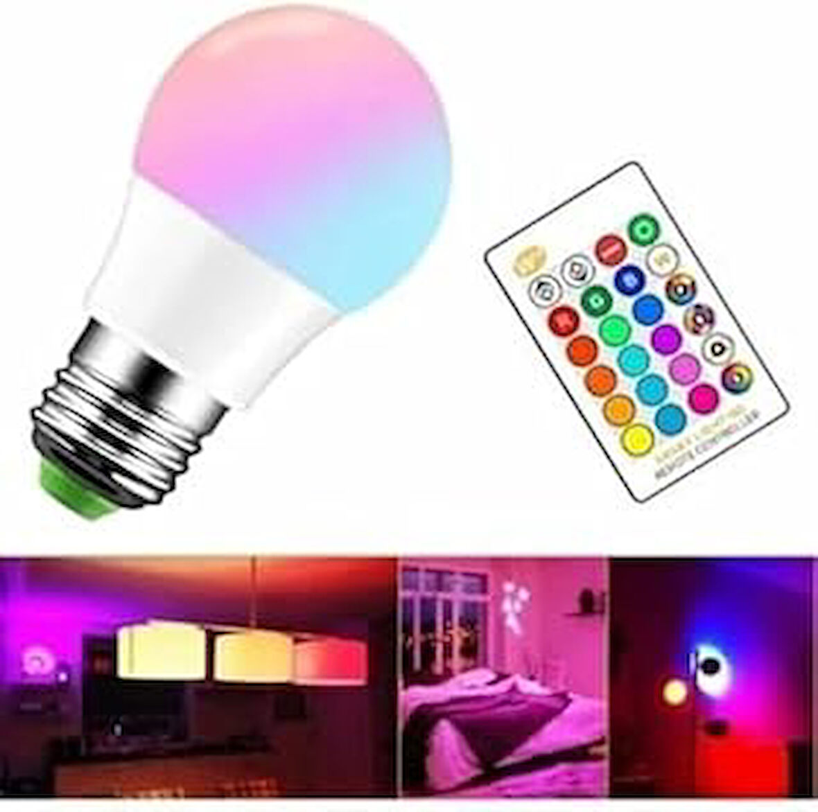 RGB Led Ampul Uzaktan Kumandalı Lamba Dekoratif Amaçlı Kullanılabilir, Parti, Hediyelik