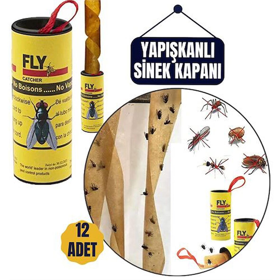 12 Adet ShopZum Yapışkanlı Sinek Kapanı 74 cm 716516