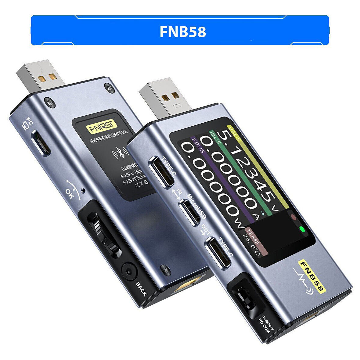 Anunnaki FNB58 Ampermetre Akım ve Voltmetre USB Test Cihazı