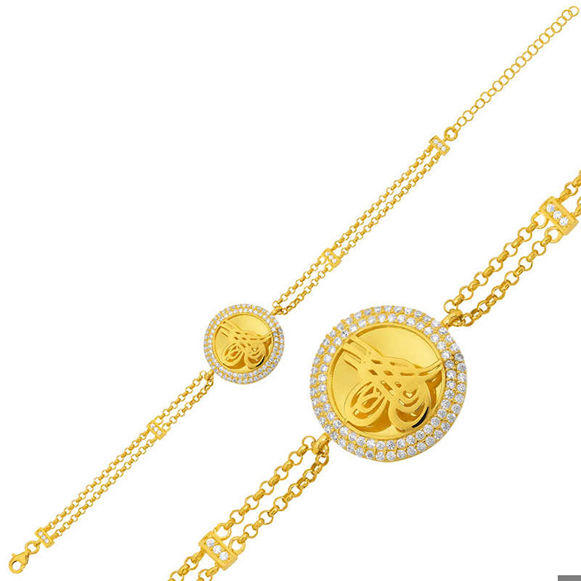 925 Ayar Gümüş Gold Tuğralı Bileklik