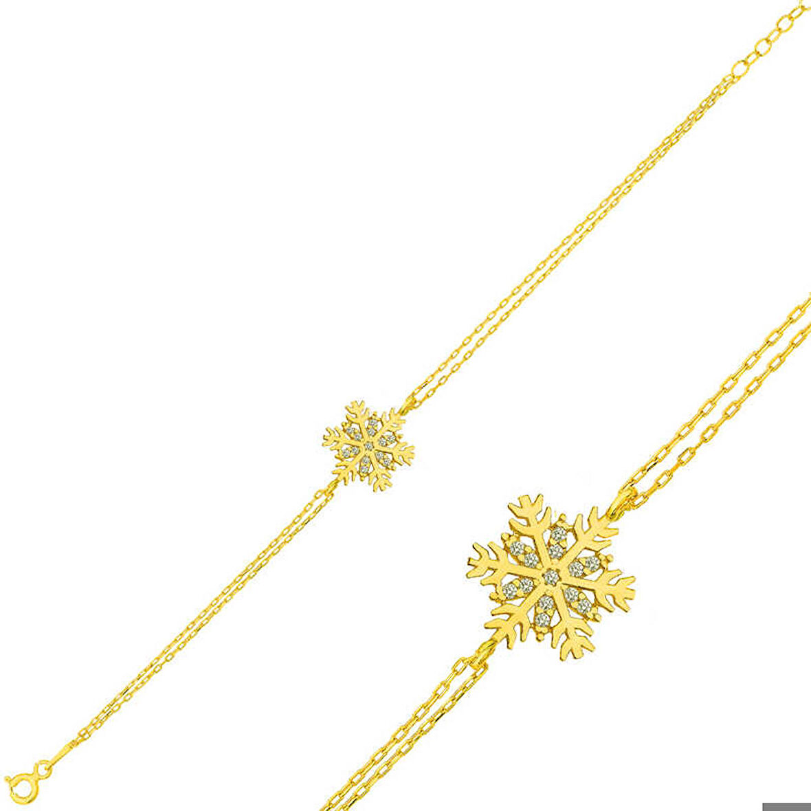 ​925 Ayar Gümüş Gold Kar Tanesi Bileklik