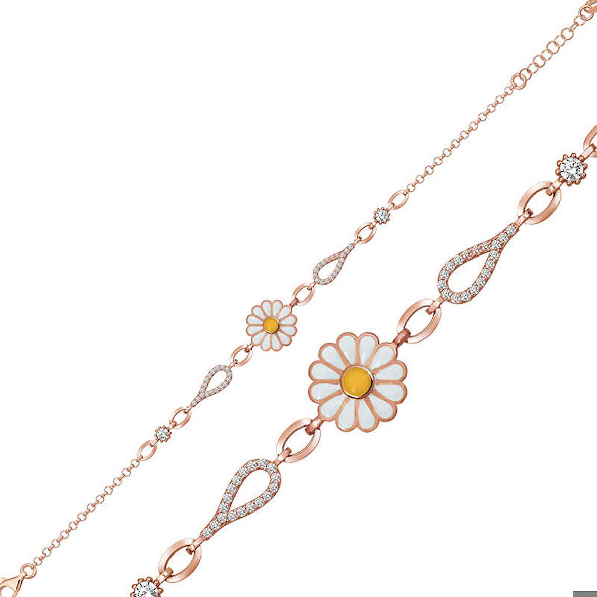 925 Ayar Gümüş Rose Papatya Kadın Bileklik