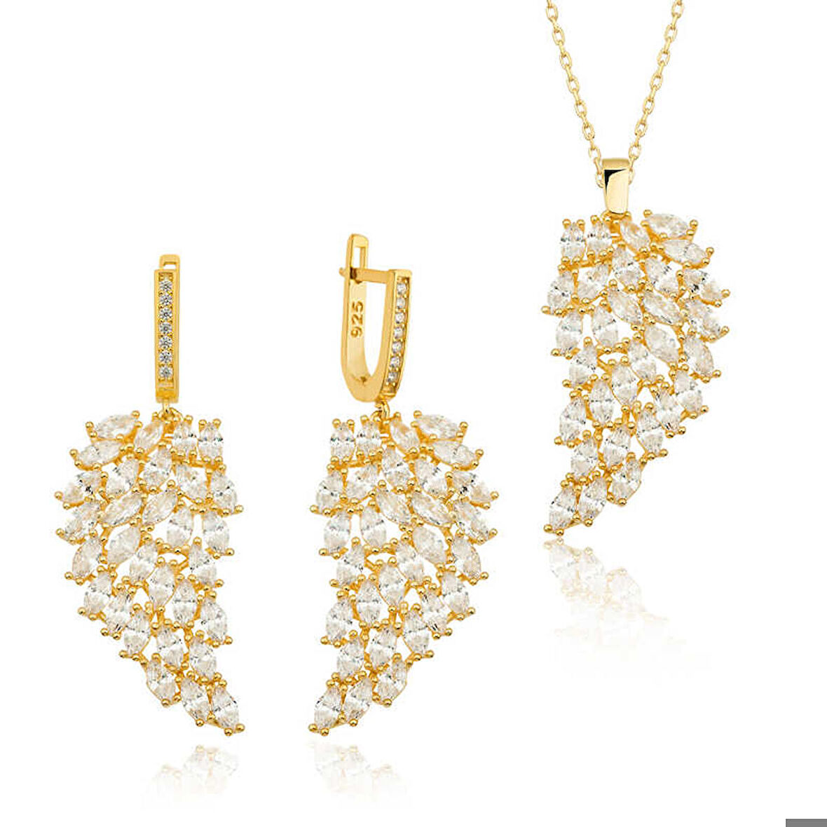 925 Ayar Gümüş Gold Melek Kanadı Kadın Set