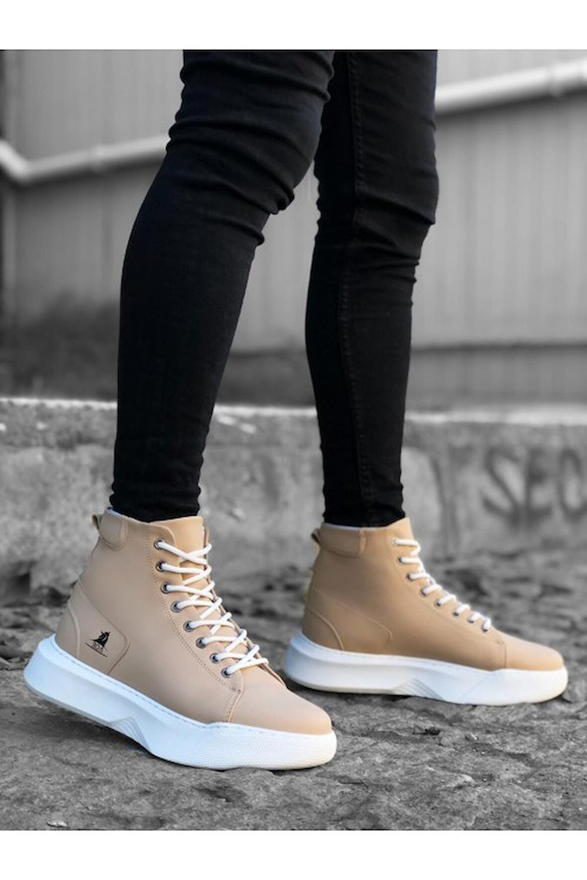 Xramburada 155 Bağcıklı Erkek Yüksek Taban Krem Beyaz Taban Spor Bot