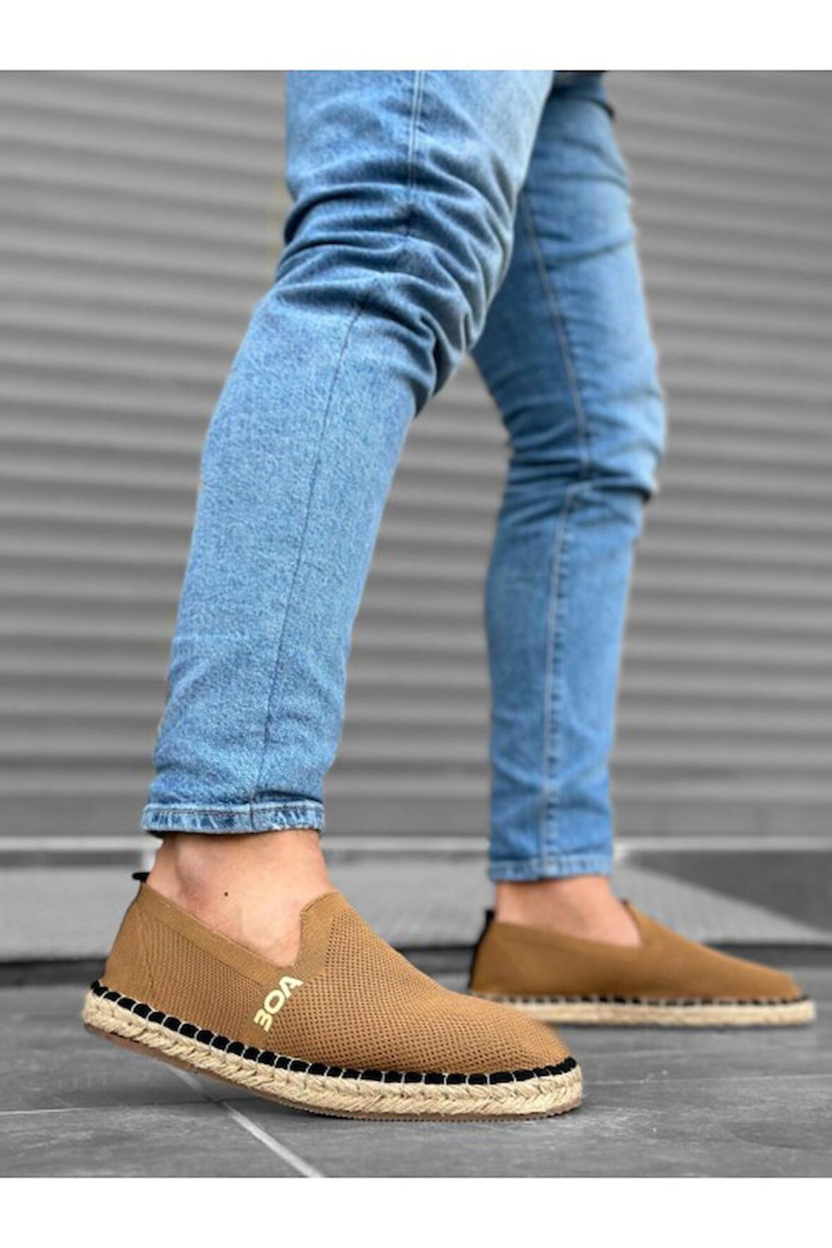 Xramburada Rahat Düz Taban Espadril Örme Triko Taba Günlük Erkek Ayakkabı