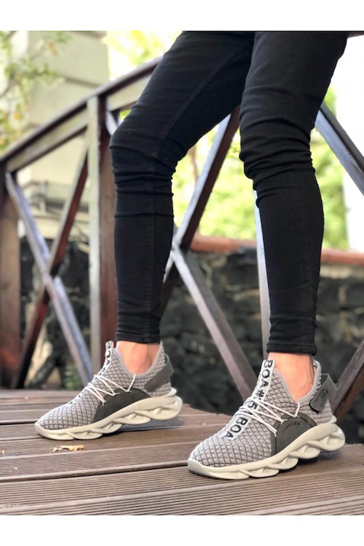 Xramburada Yüksek Taban Tarz Sneakers Cırt Detaylı Gri Erkek Spor Ayakkabısı