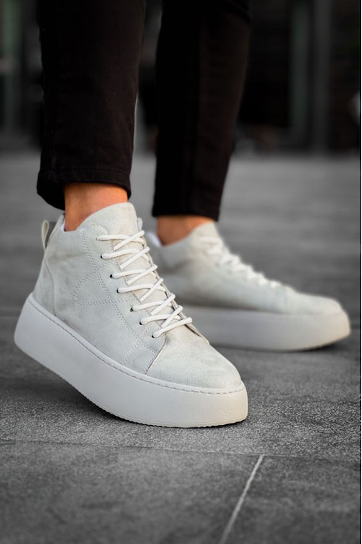 Xramburada Bağcıklı Erkek Yüksek Taban İthal Krem Süet Spor Bot