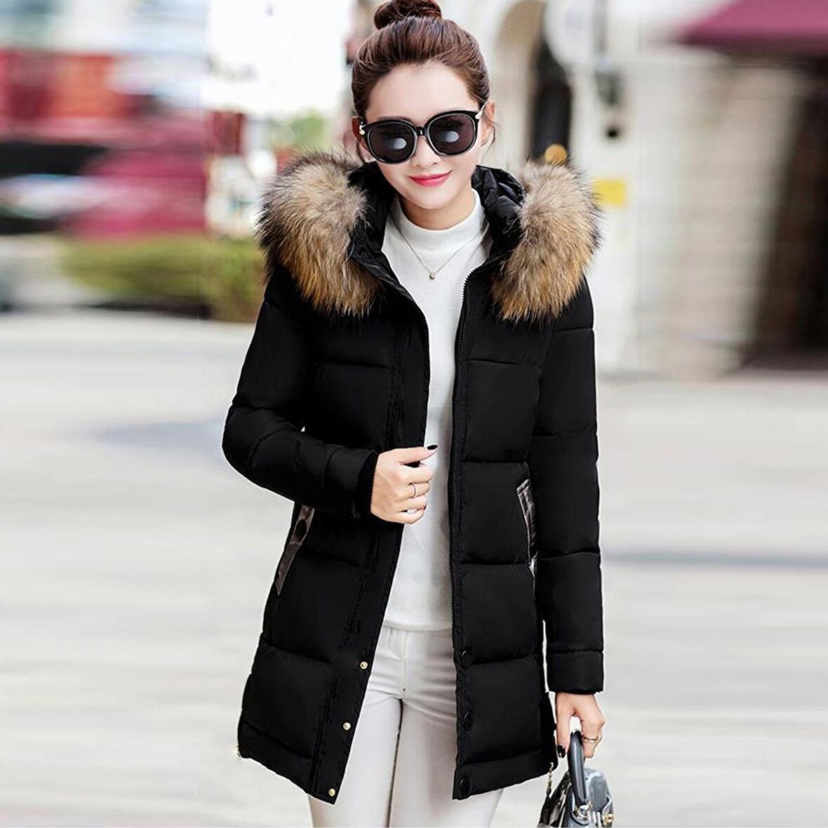 Barbora Kışlık Kürk Yaka Şişme Kadın Mont 7112siyah4