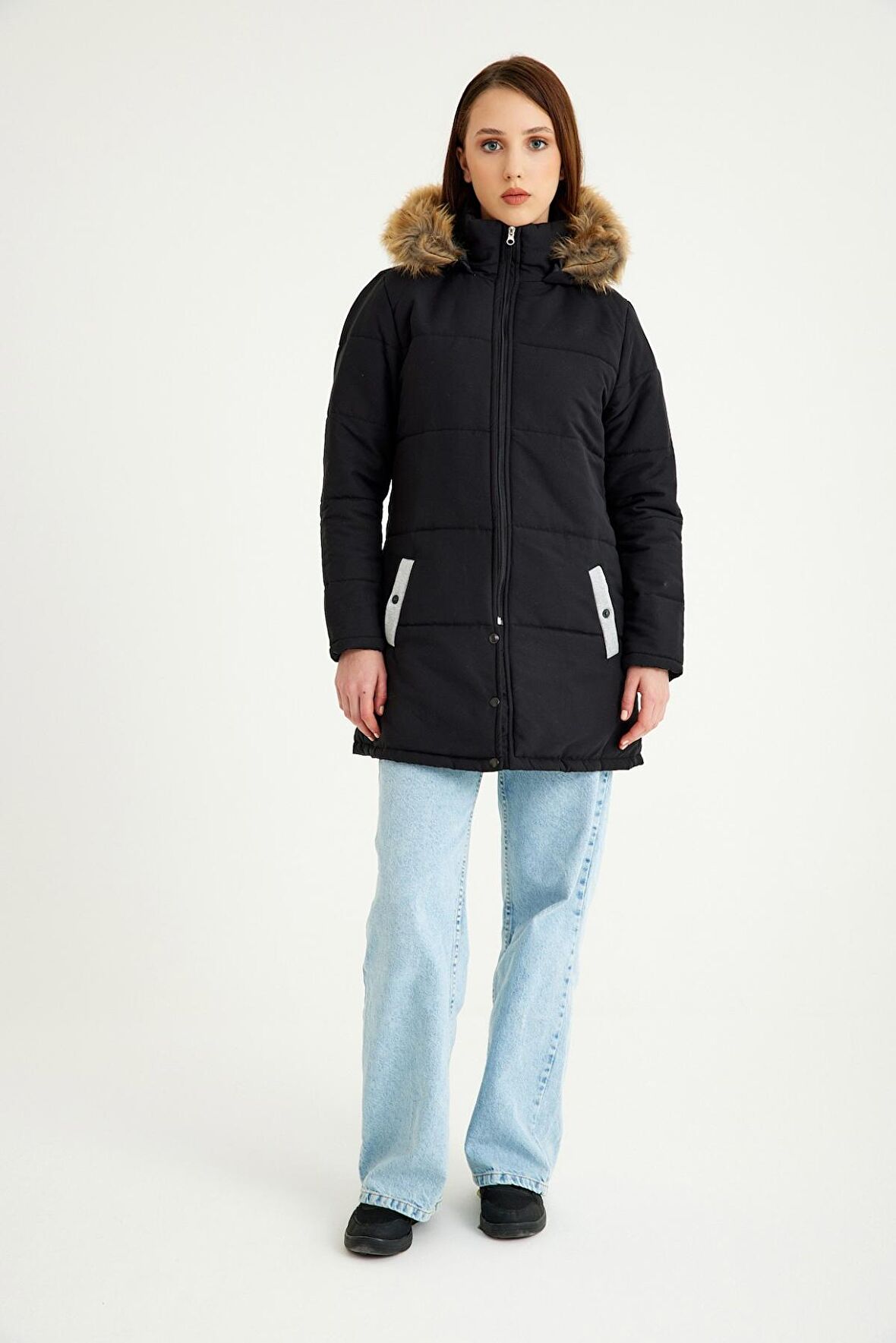 Barbora Kışlık Kürk Yaka Şişme Kadın Mont 7112siyah55