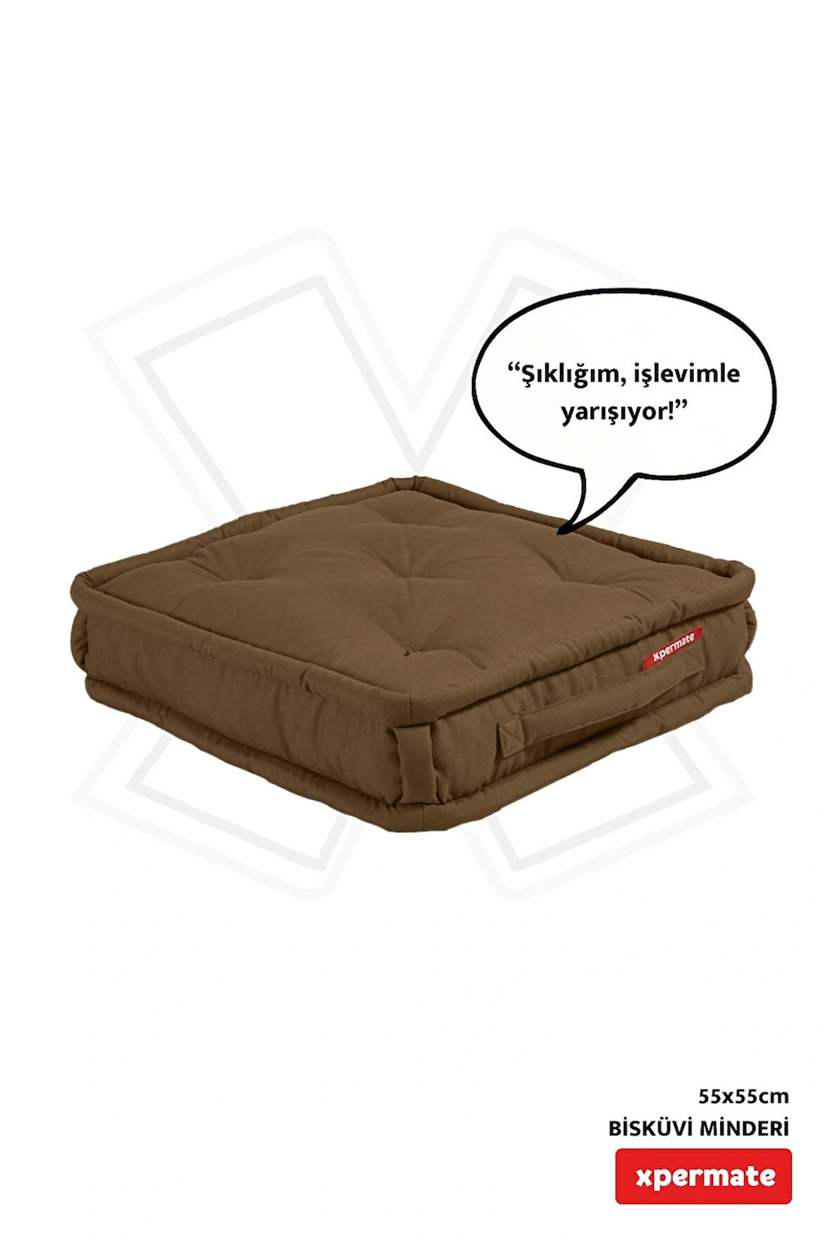 XPERMATE Bisküvi Minder Petek Önü Palet Üstü Minderi Fransız Minder Bank ve Bahçe Minderi 55x55x14 cm Kahverengi