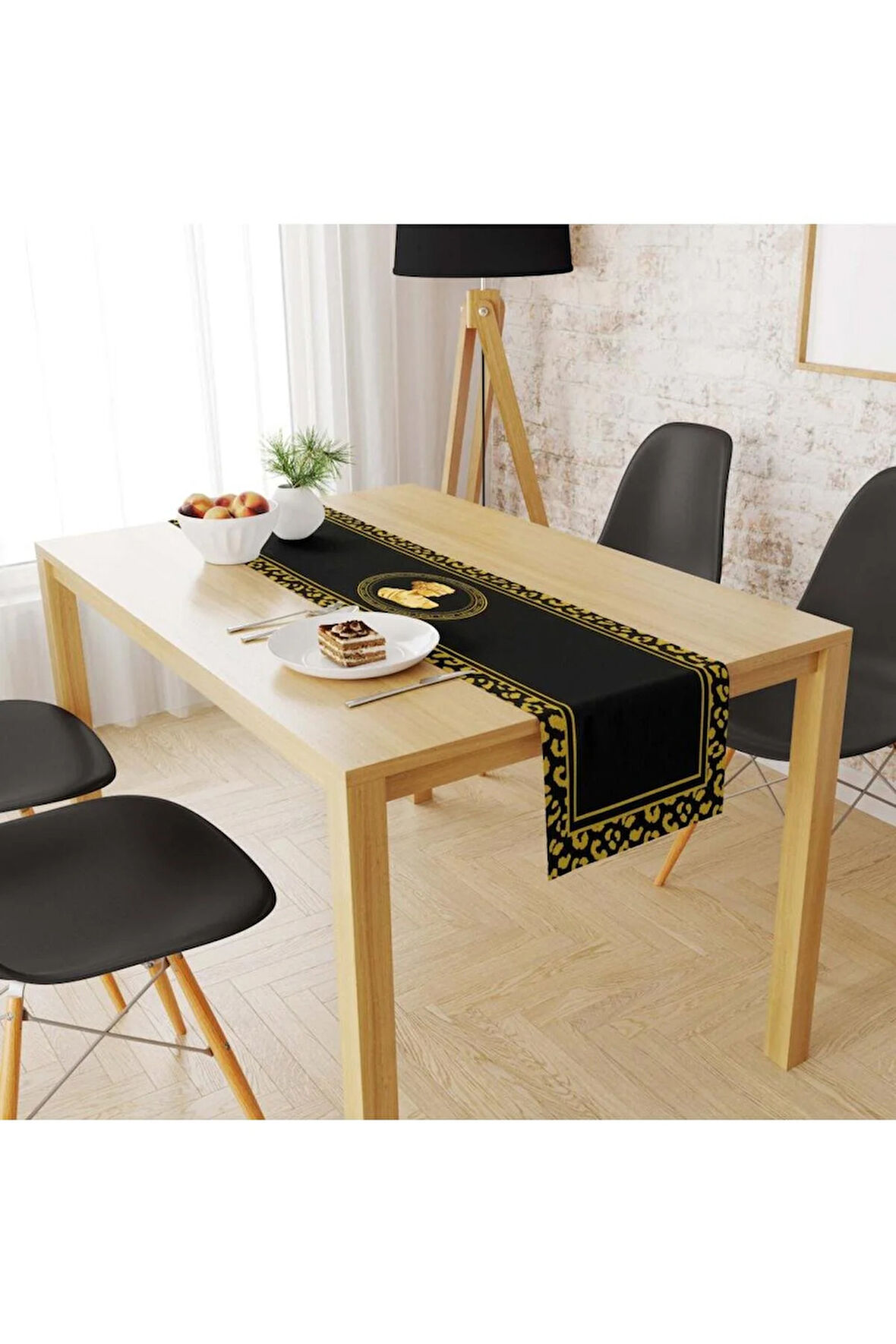 Siyah Büst Detaylı Runner 140x45cm (İNCE KETEN, ULUSLARARASI YIKAMA VE SOLMAMA SERTİFİKASI)