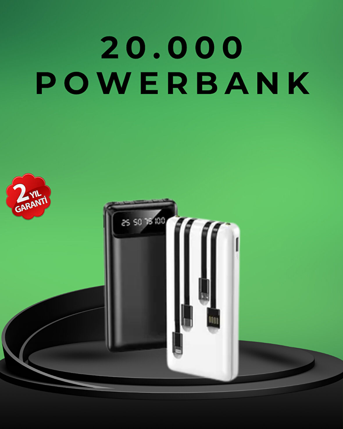 Kamp ve Seyahat İçin 20.000mAh LED Işıklı Hızlı Şarj Powerbank