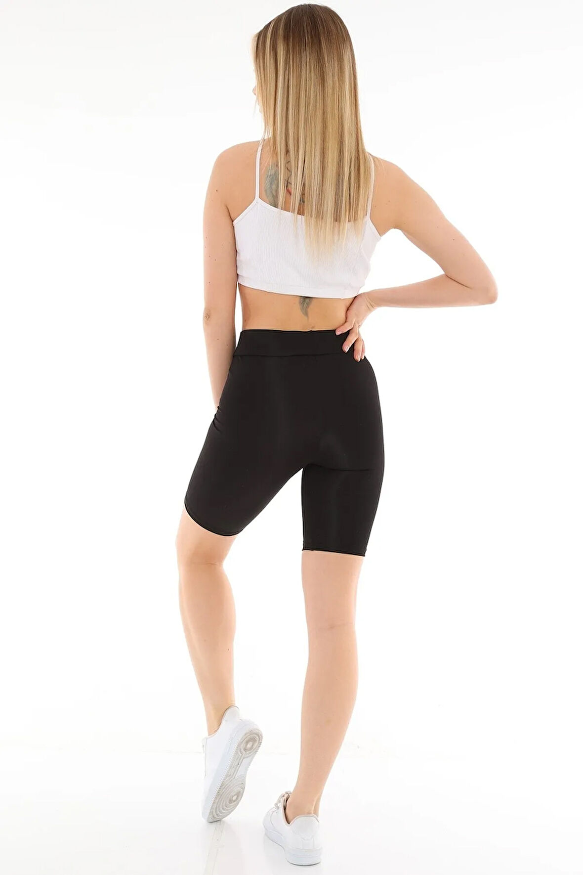 Parlak Diz Üstü Biker Tayt