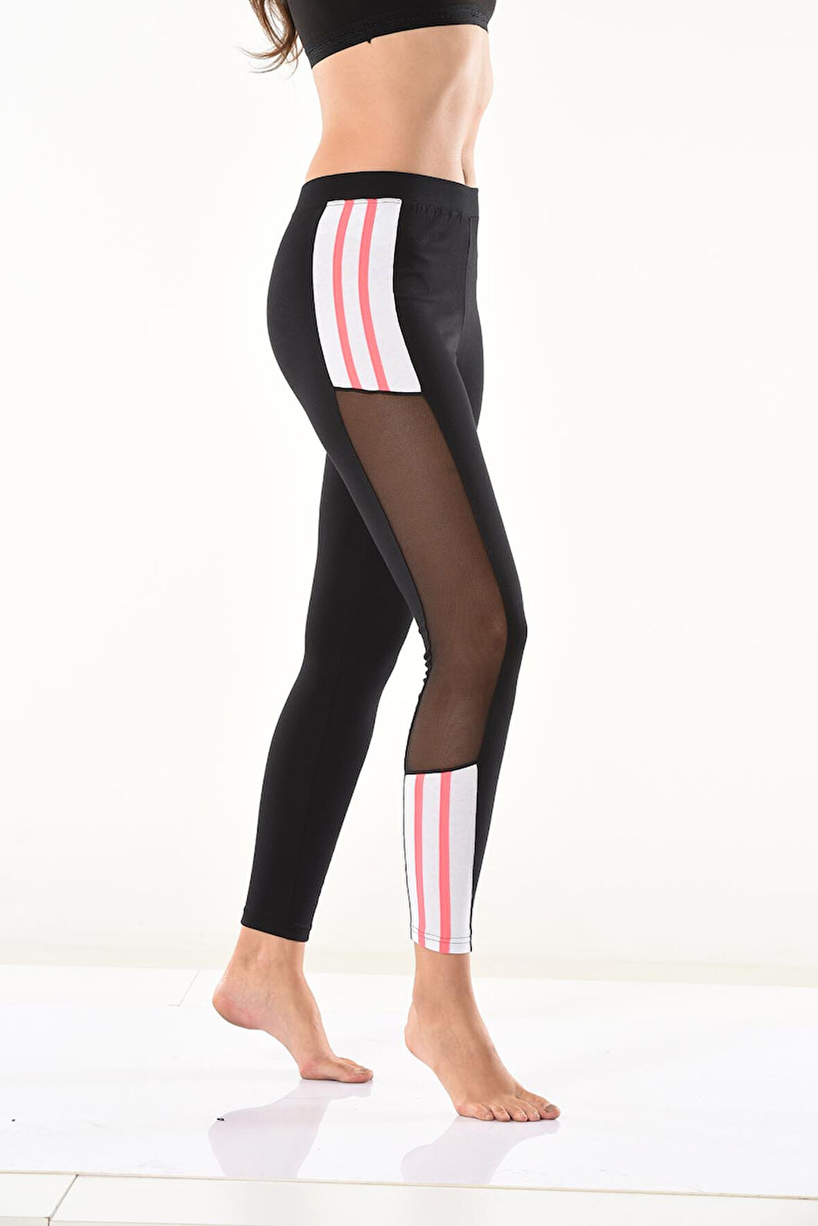 Transparan Detaylı Şeritli Kadın Tayt