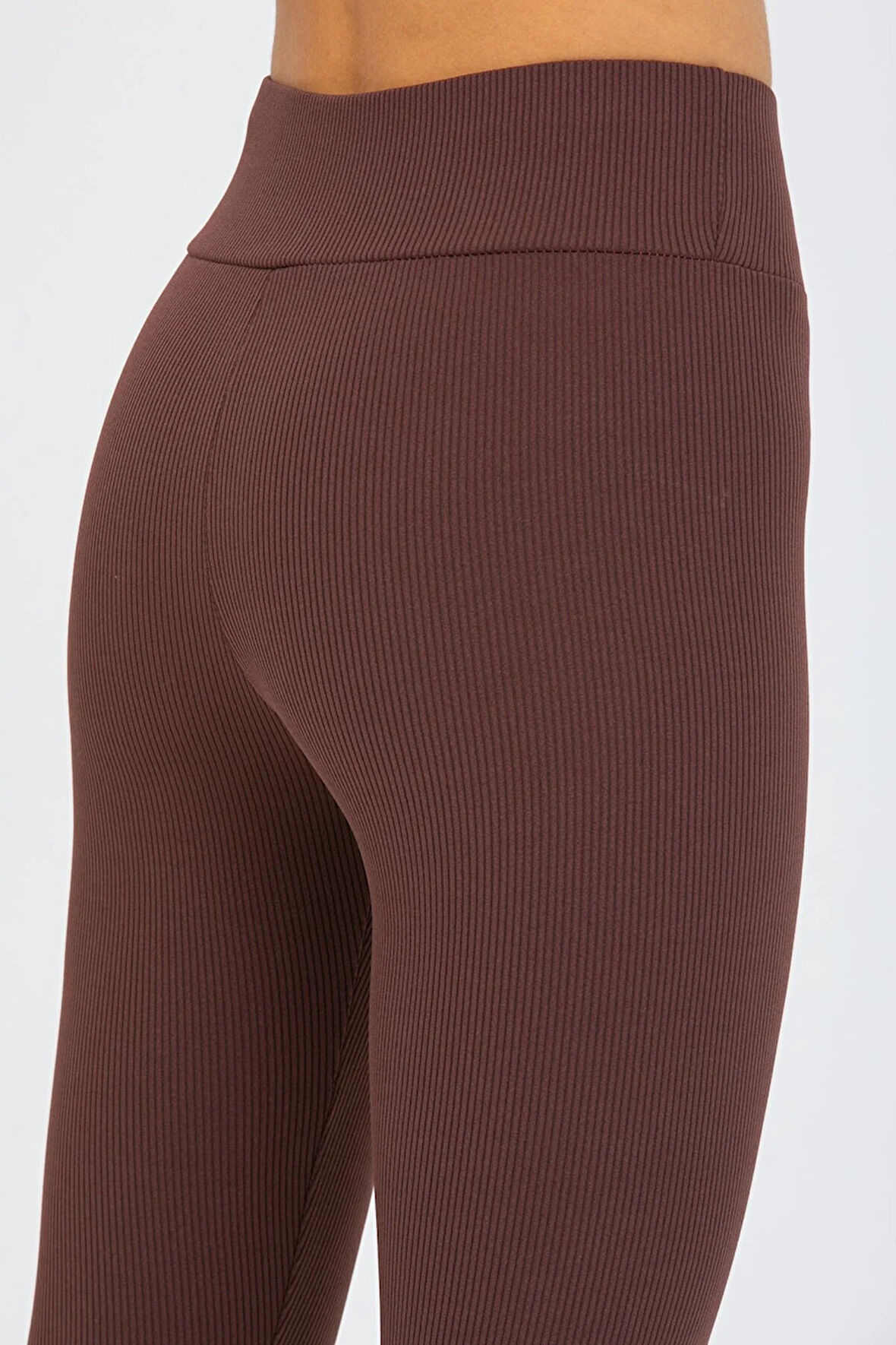 Kahverengi Yüksek Bel Fitilli Tayt