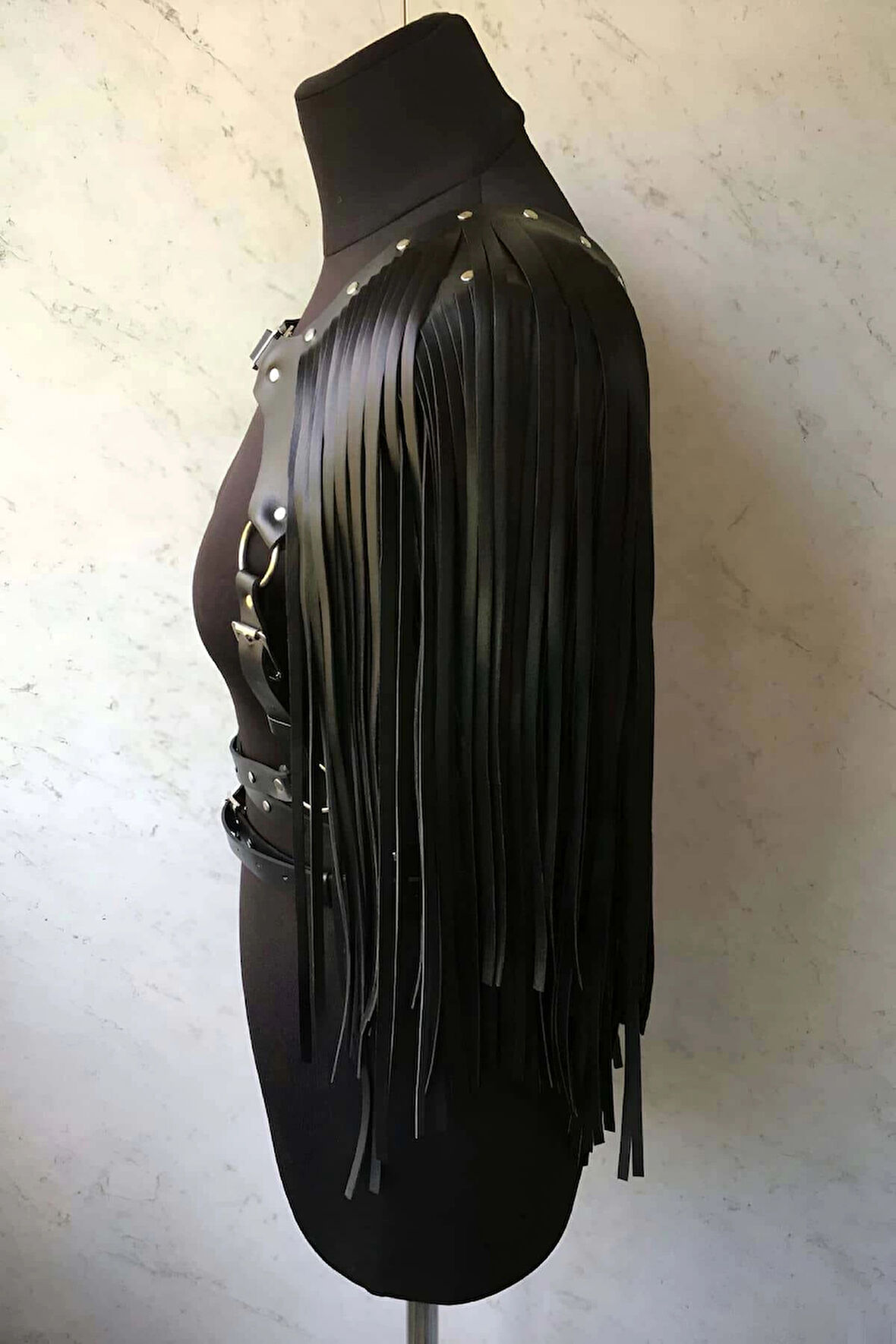 Püsküllü Deri Ceket Harness, Şık Deri Harness Ceket