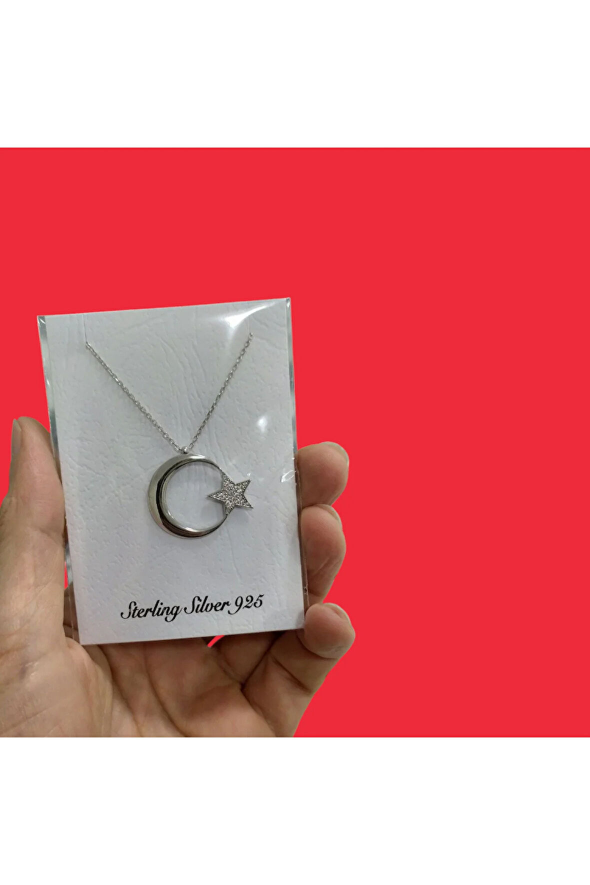 Modahilye 925 Ayar Gümüş Ay Yıldız Tasarım Kolye