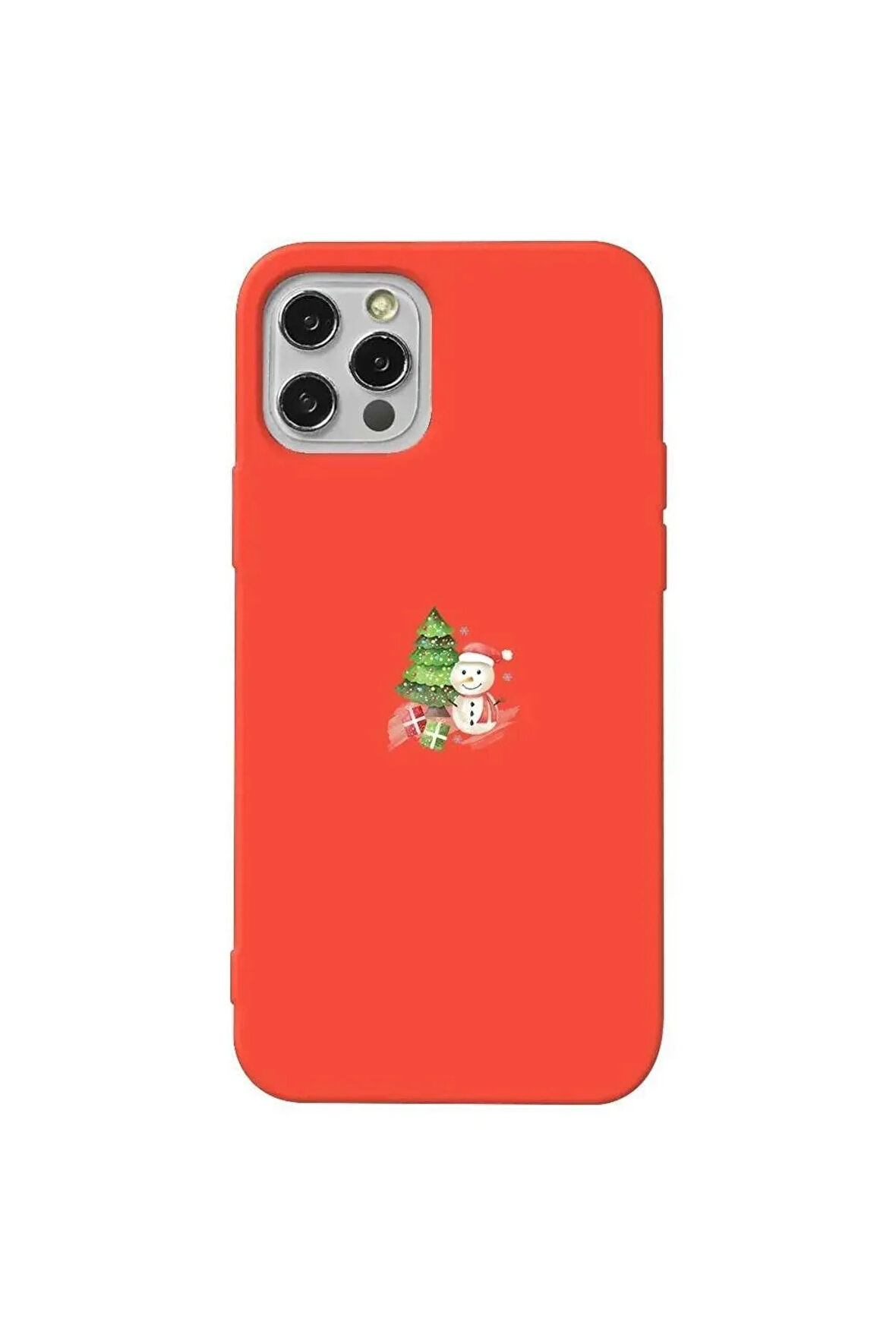 Iphone 12 Pro Max Uyumlu Turuncu Renkli Silikon Telefon Kilifi - Cute Snowman