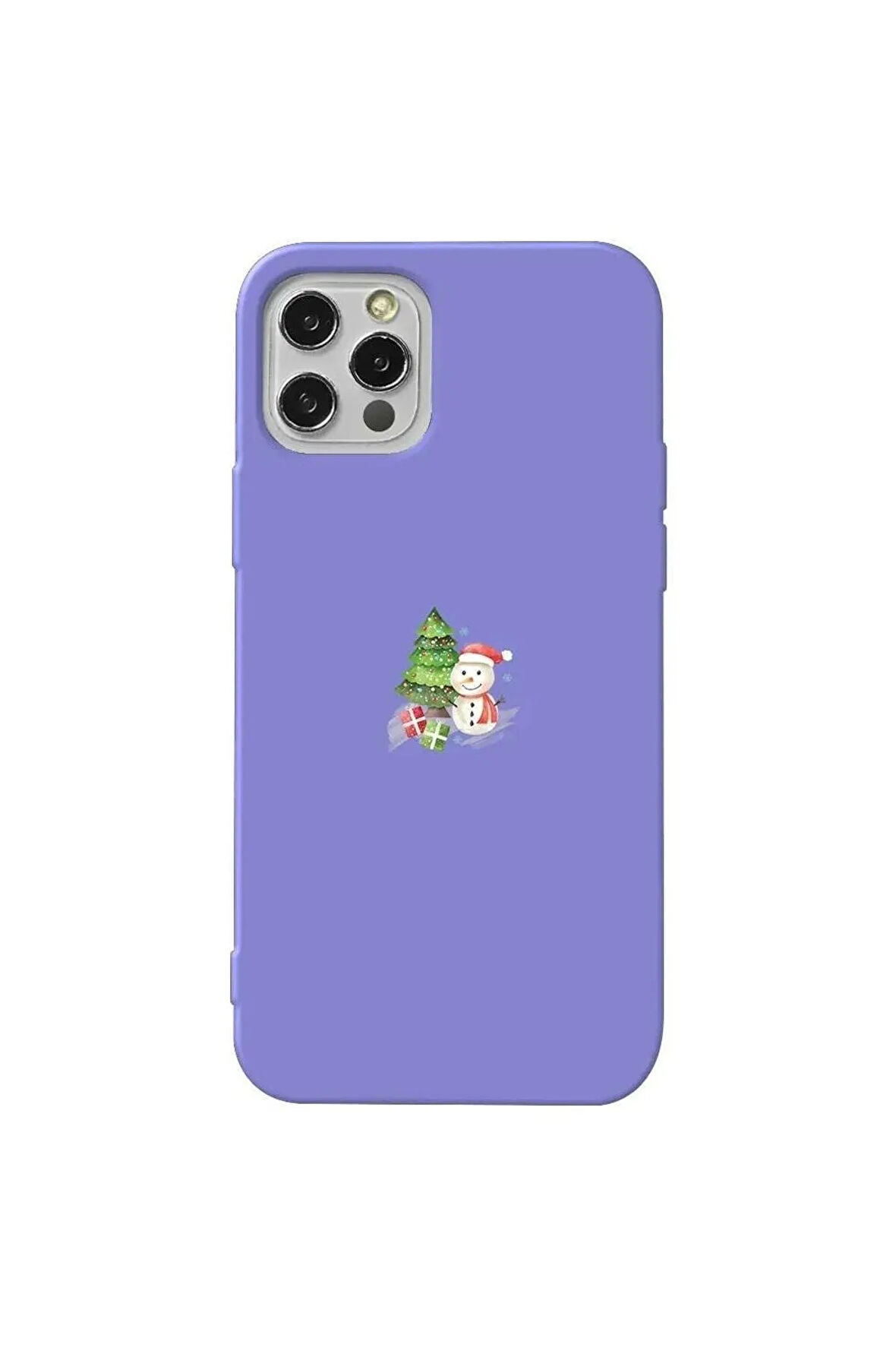 Iphone 13 Pro Max Uyumlu Lila Renkli Silikon Telefon Kilifi - Cute Snowman