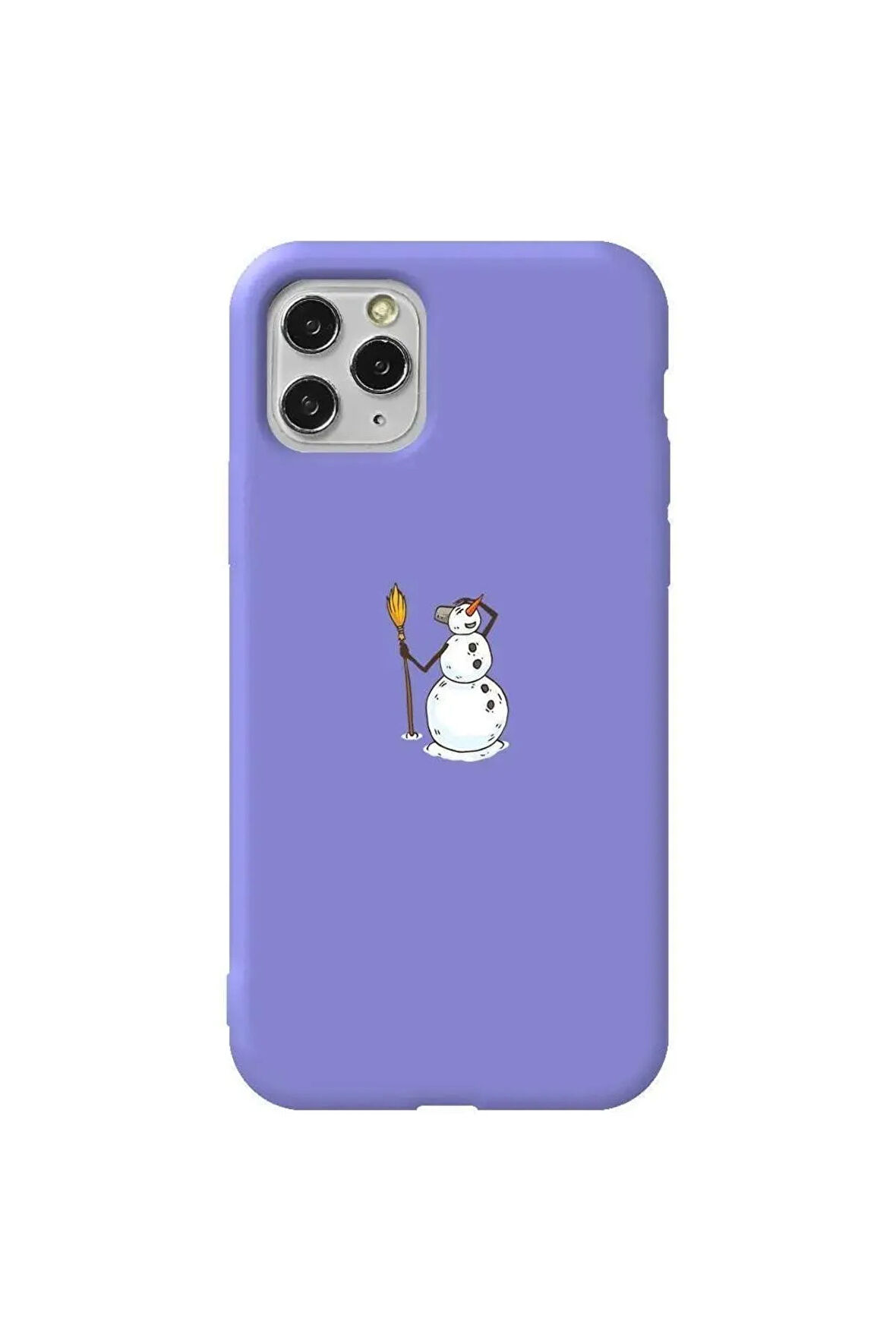 Iphone 11 Pro Max  Uyumlu  Lila Renkli Silikon Telefon Kilifi - Snowman Looking Around