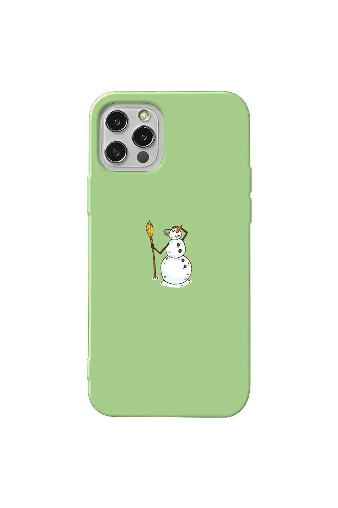 Iphone 12 Pro Max  Uyumlu Açik Yesil Renkli Silikon Telefon Kilifi - Snowman Looking Around