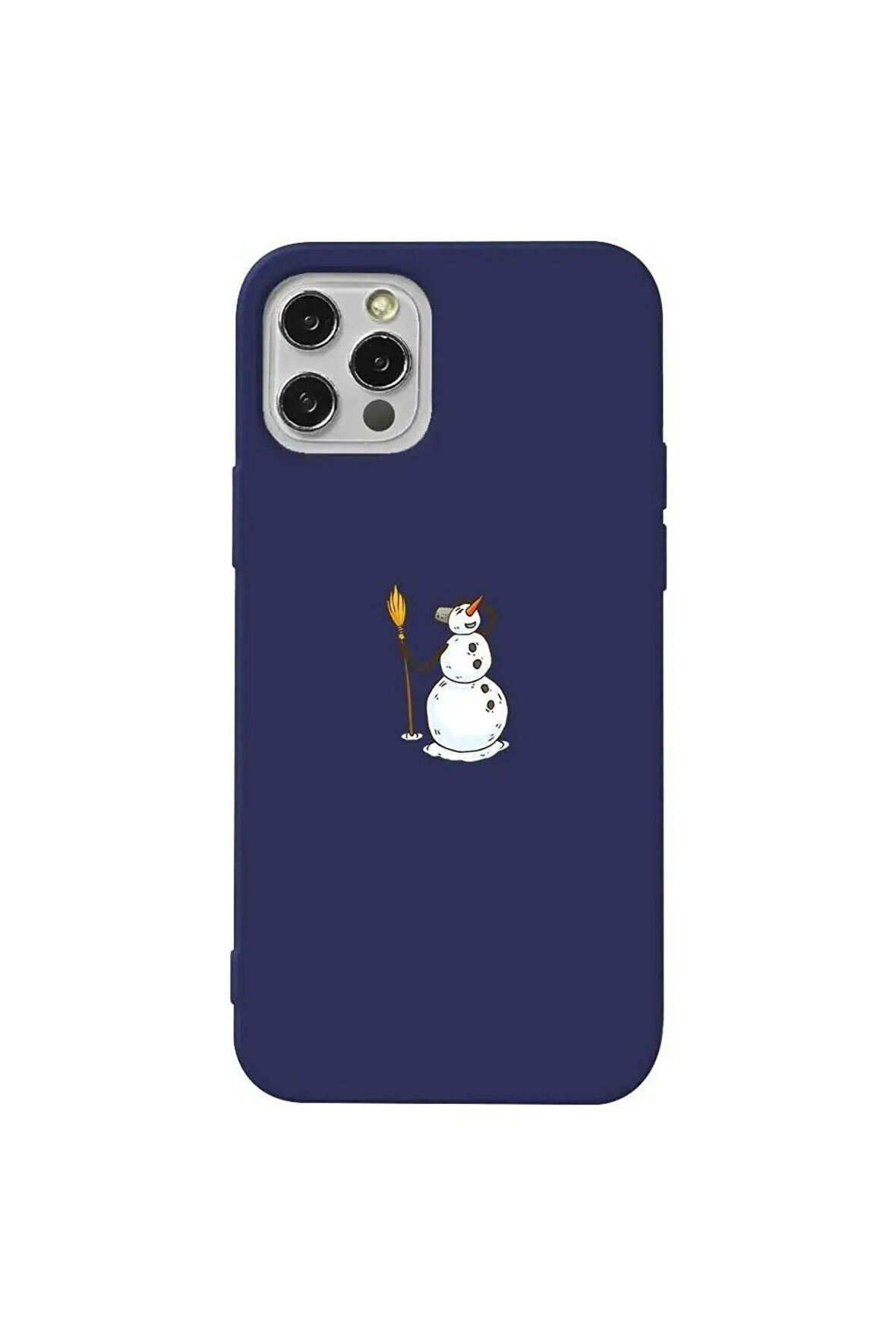 Iphone 12 Pro Max Uyumlu  Lacivert Renkli Silikon Telefon Kilifi - Snowman Looking Around