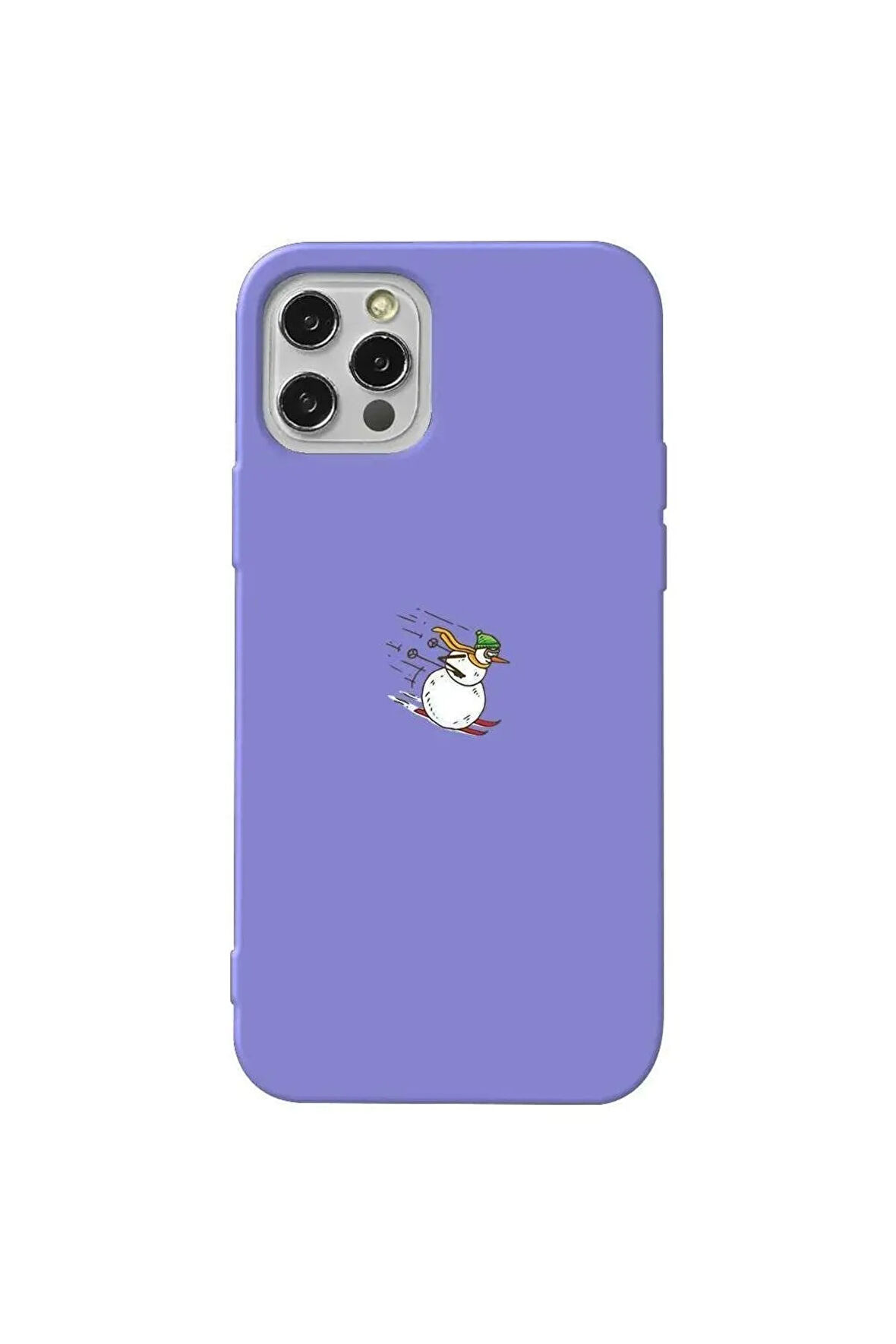 Iphone 13 Pro Max Uyumlu Lila Renkli Silikon Telefon Kilifi - Snowman Skiing