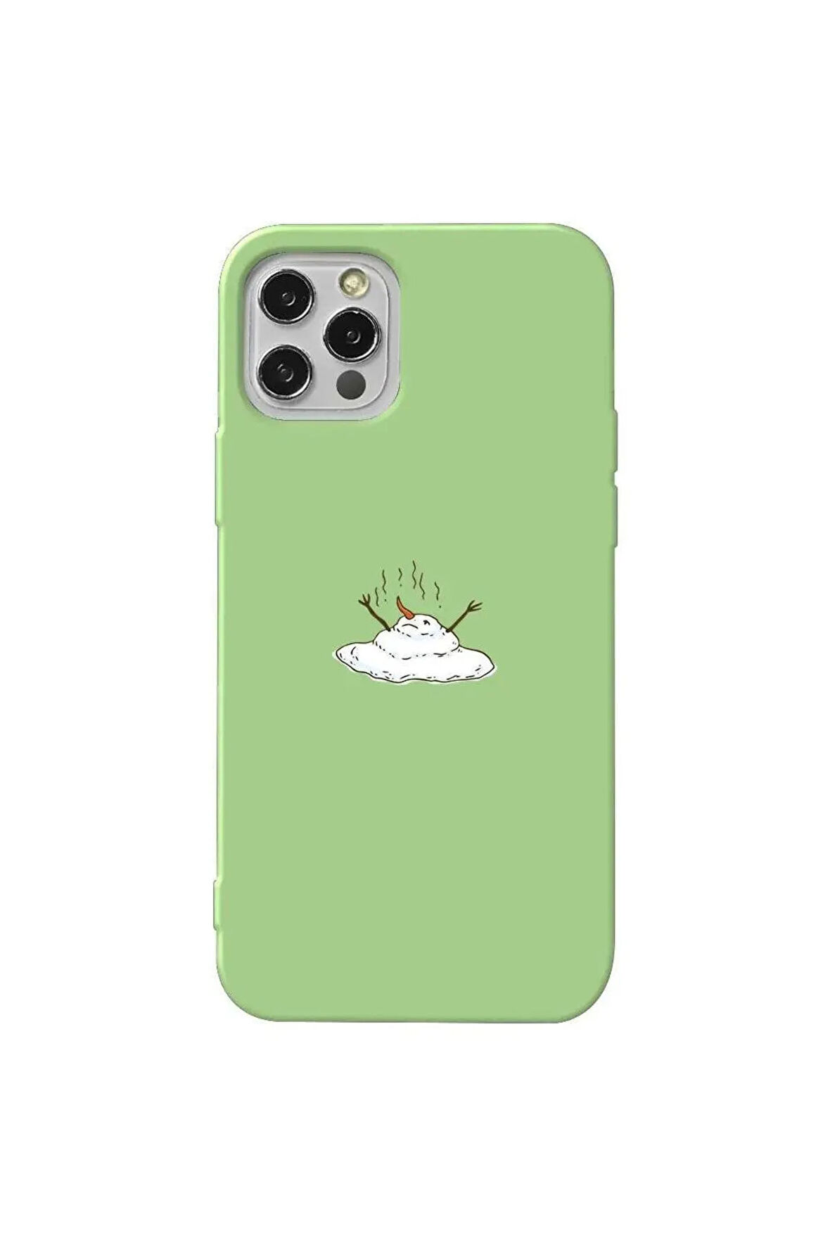 Iphone 13 Pro Max Uyumlu  Açik Yesil Renkli Silikon Telefon Kilifi  Melting Snowman