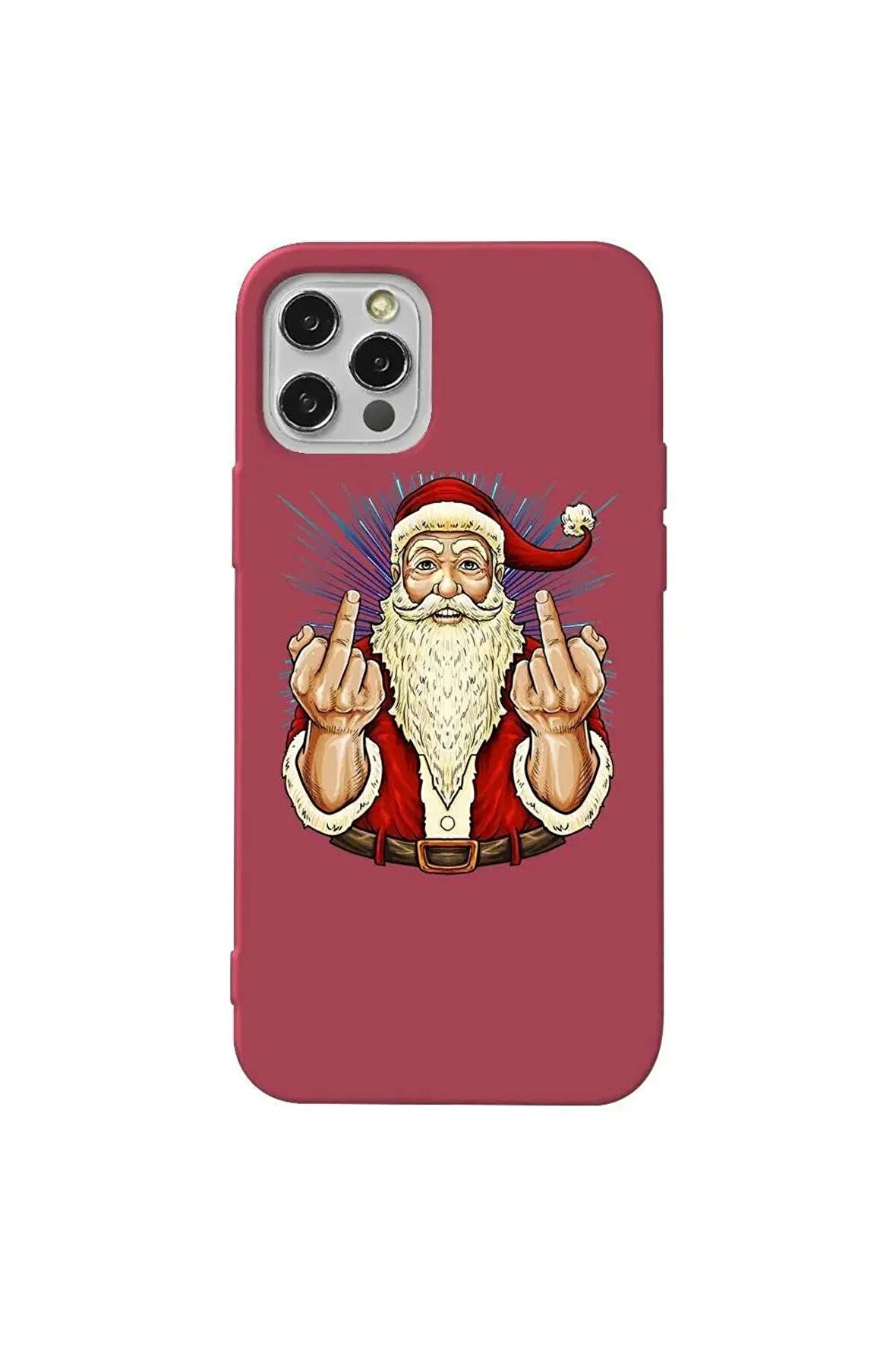 Iphone 12 Pro Max UyumluBordo Renkli Silikon Telefon Kilifi - Naughty Santa
