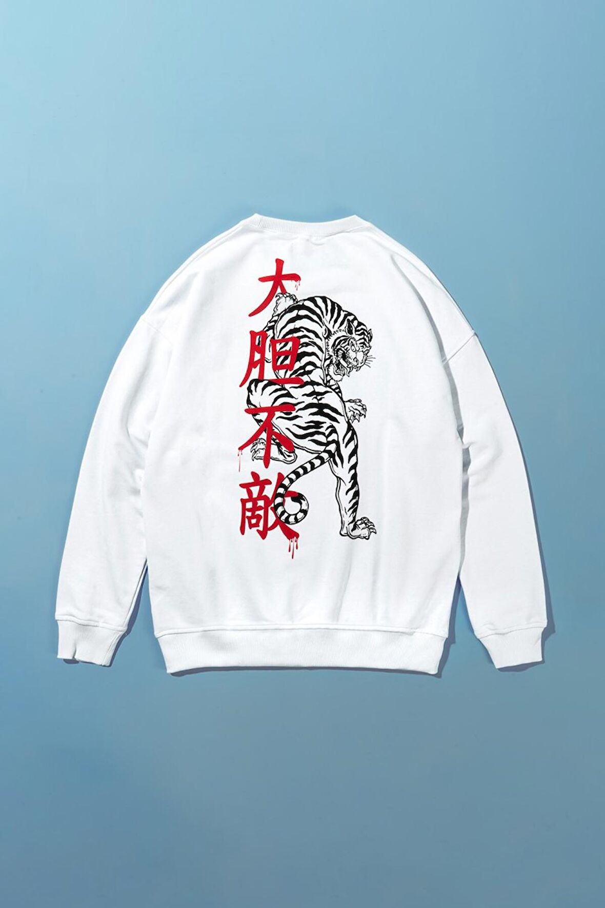 White Tiger Oversize Erkek Sweatshirt GF1159BY