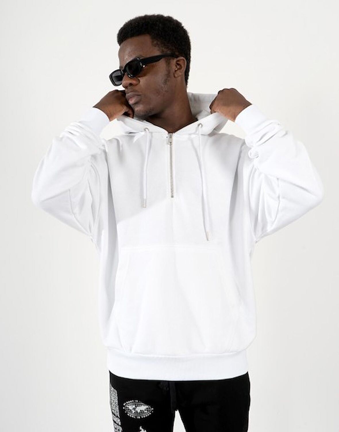Street Style Half Zip Oversize Erkek Hoodie NF0336BY
