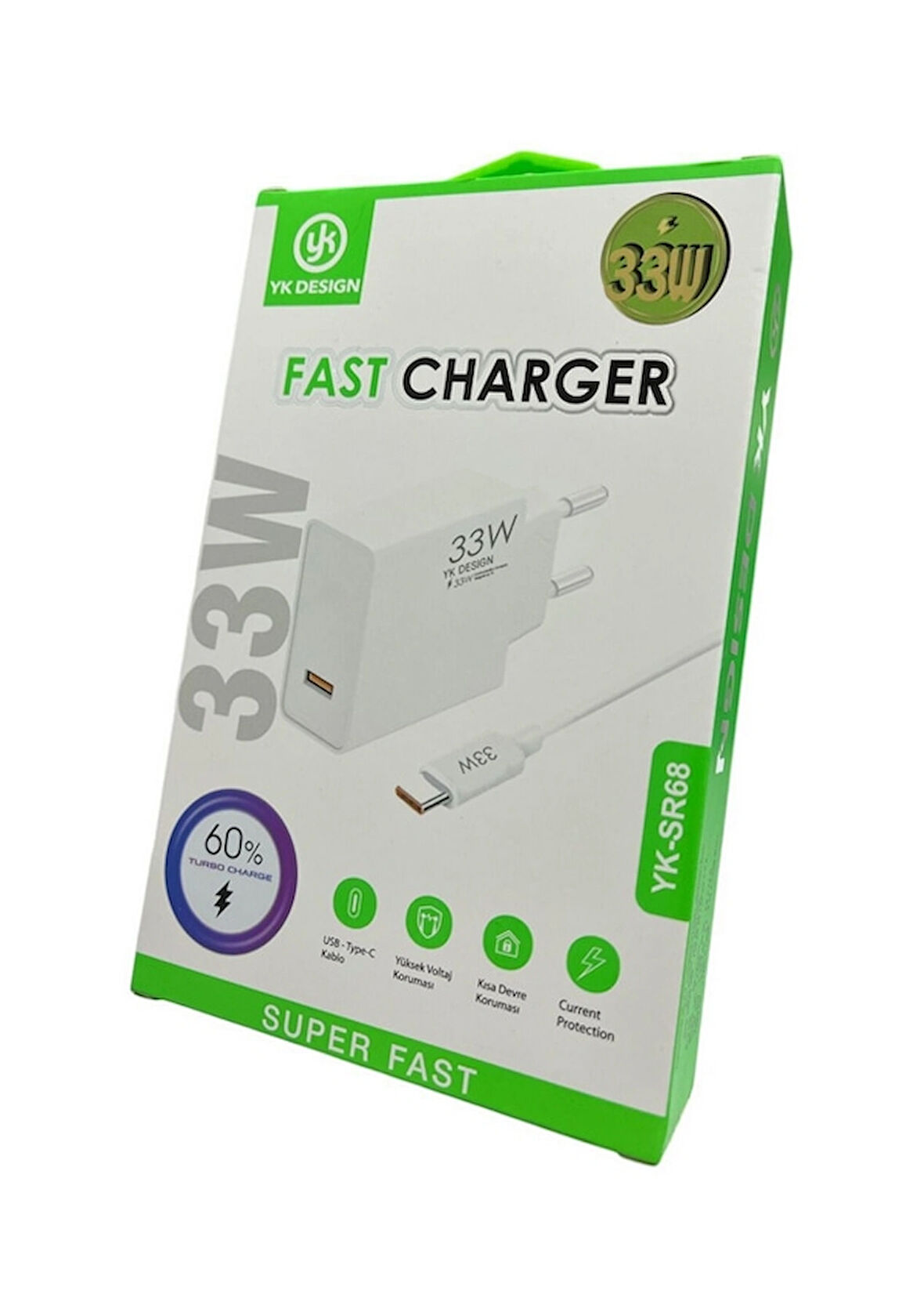 Yk Desing YK-SR68 USB Type-C 33 W Şarj Cihazı Beyaz 