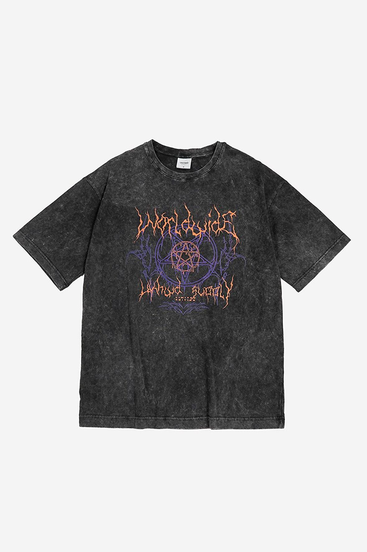 Goth Worldwide Acid Wash Oversize Erkek Tişört UK1248WSSY